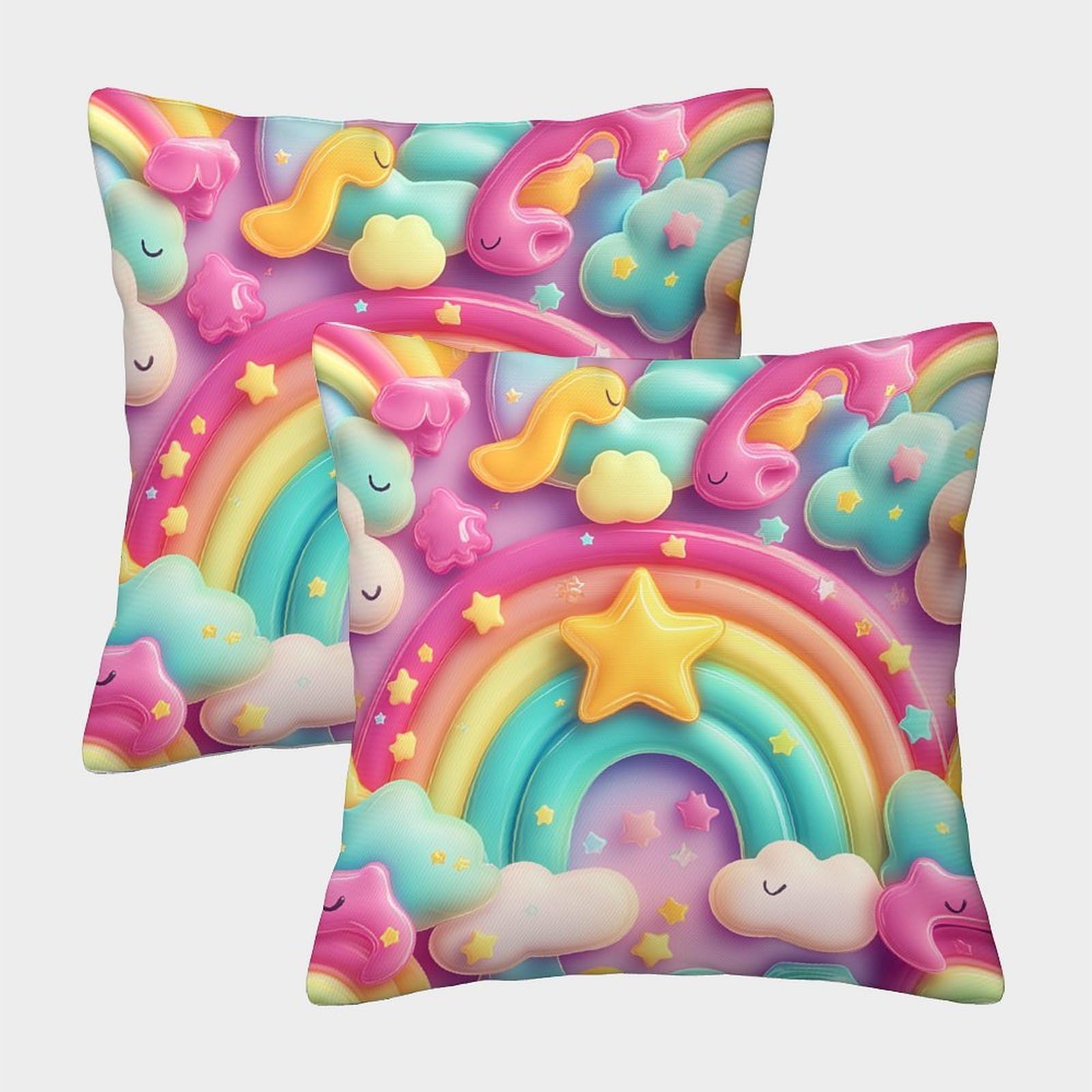 QFVANSIYO Fantasy Unicorn 3D Printed Pillowcase Microfiber Bedroom Decor Rainbow Pillow Cover for Adults Soft Touch 50x50cm