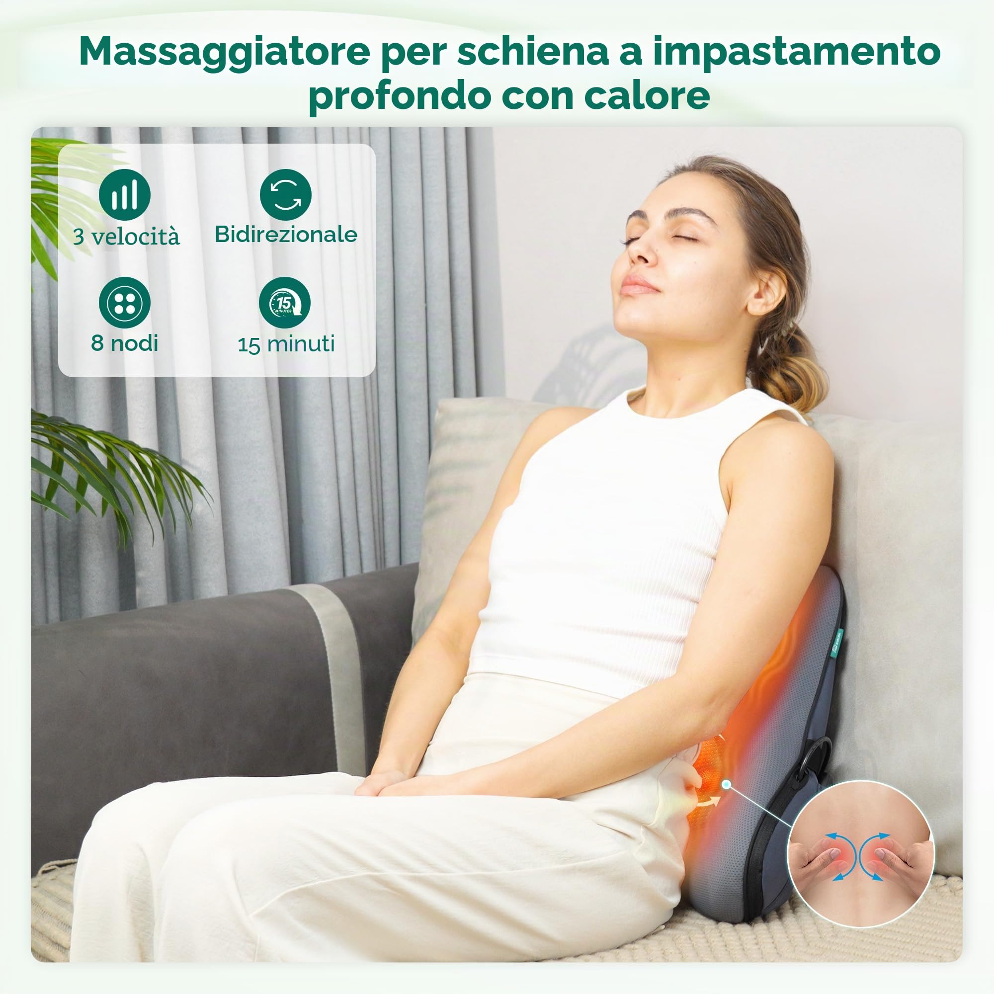 Snailax Massaggiatore shiatsu per collo e schiena, massaggiatore a cuscino impastato 4D per collo schiena spalla, massaggiatore cervicale, massaggiatore per la schiena, regali per mamma papà donna