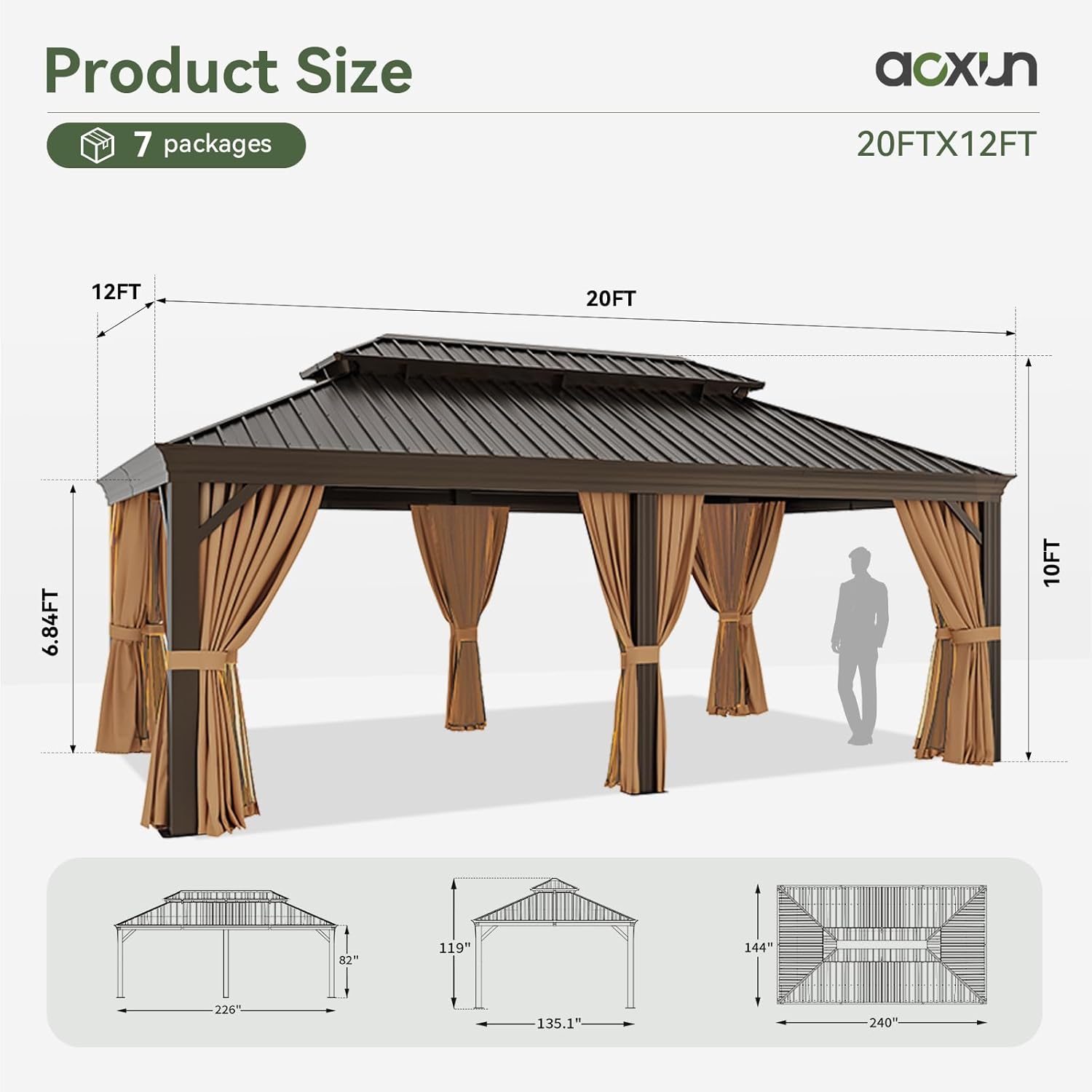 Product size diagram showing dimensions of the gazebo.