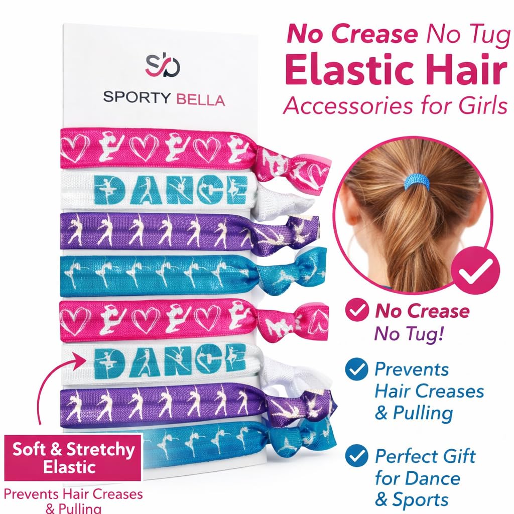 Lazos para el cabello de baile, regalo de baile, accesorios para el cabello de baile para niñas, juego de regalo de 8 piezas, sin arrugas, sin tirones, juego de coletas para bailarinas, equipo de