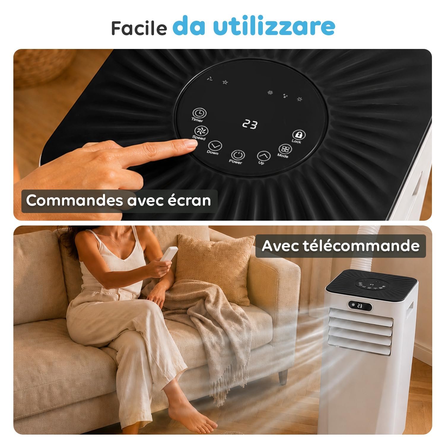 Wintem Nuvelle A010L Climatiseur Portable 9000 BTU Wi-Fi – Climatiseur Portable Chaud/Froid Classe A, Surface 18 m², Minuterie, Contrôle Smartphone, Silencieux