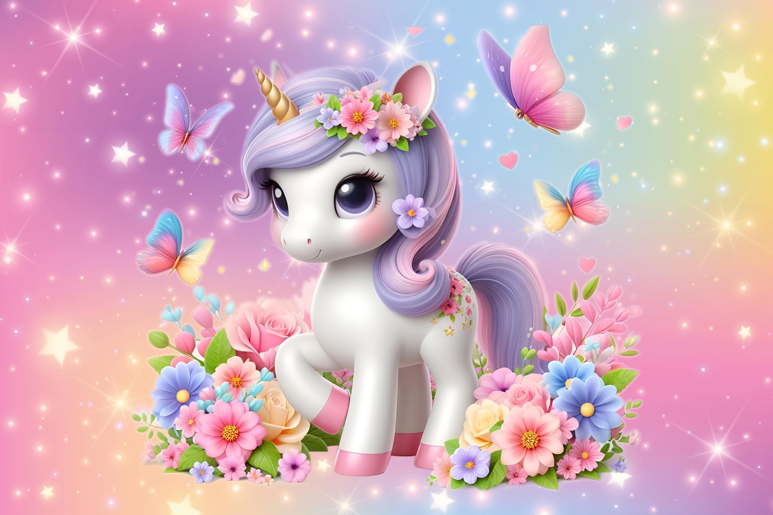 7x5 Foot Unicorn Birthday Decorations Backdrop Girl's Birthday Photography Backdrop Rainbow Unicorn Birthday Party Decoration Happy Birthday Banner