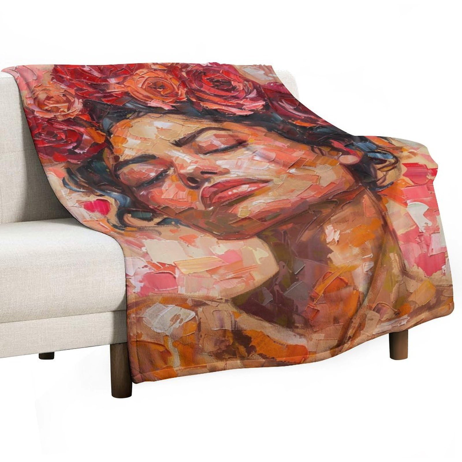 YHGSREUOH Woman with Red Roses Impasto 01 Flannel Blankets Fleece Soft Throw Lightweight Plush Gifts for Couch, Bed, Cozy Sofa Plush, Chair, Lovers 32x48inch(80x120cm)