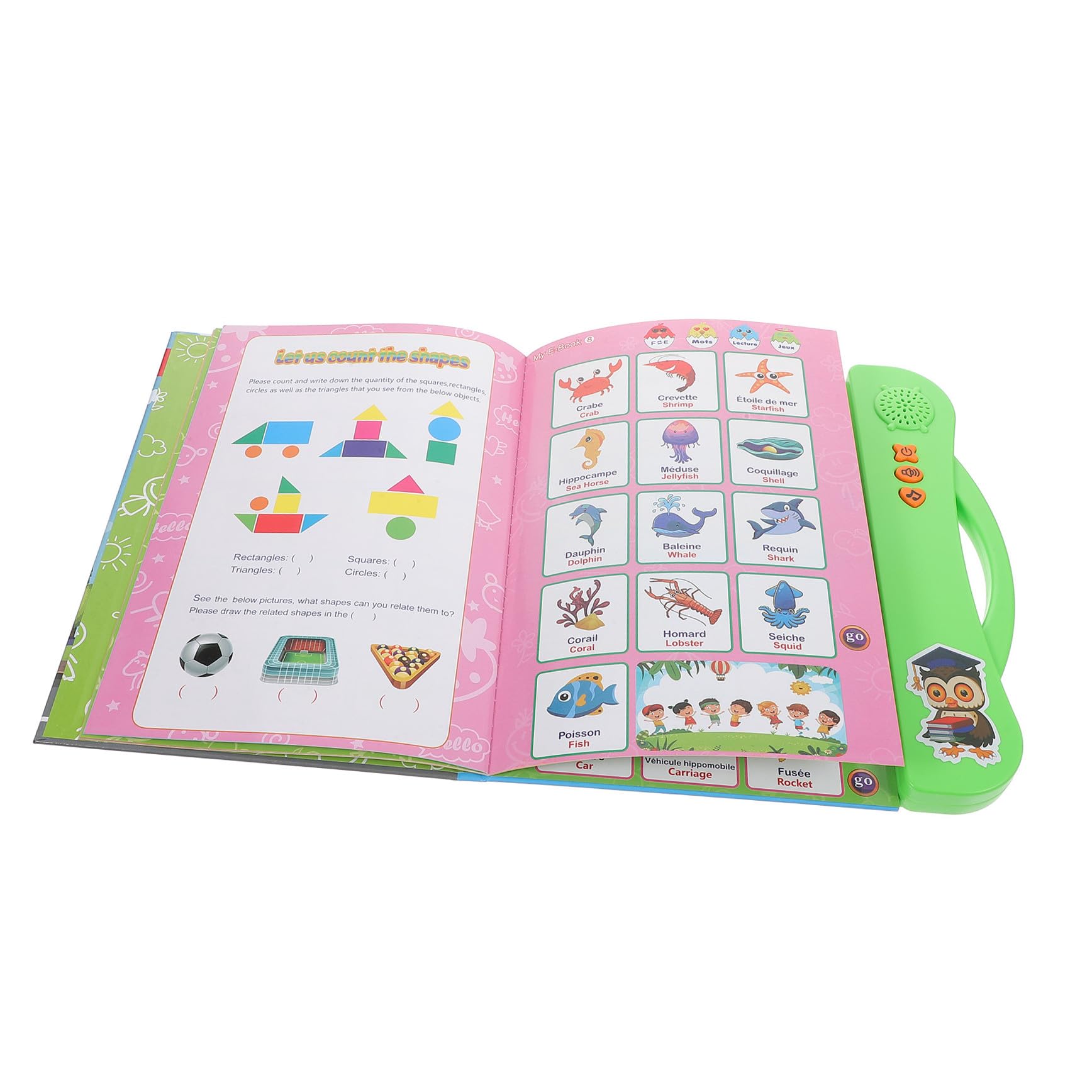 Libro Electrónico Bilingüe Verde de Lectura Infantil en Abs | 3 Pilas Aa No Incluidas, Aprendizaje Preescolar para Niños y Bebés, Obsequio de Cumpleaños