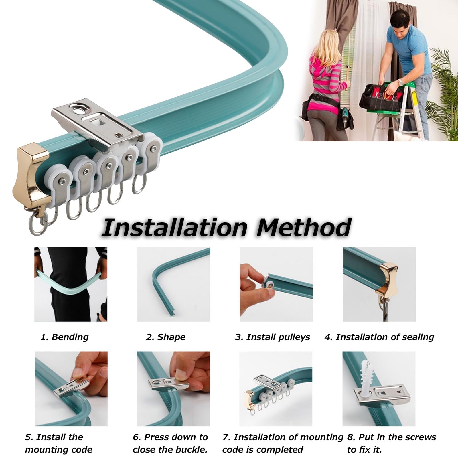 Barre de douche en aluminium 100660 cm - Design incurvé et droit avec supports - Séparateur de pièce pour plus d'intimité - Montage mural facile - Idéal pour les salles de bains et les espaces de vie