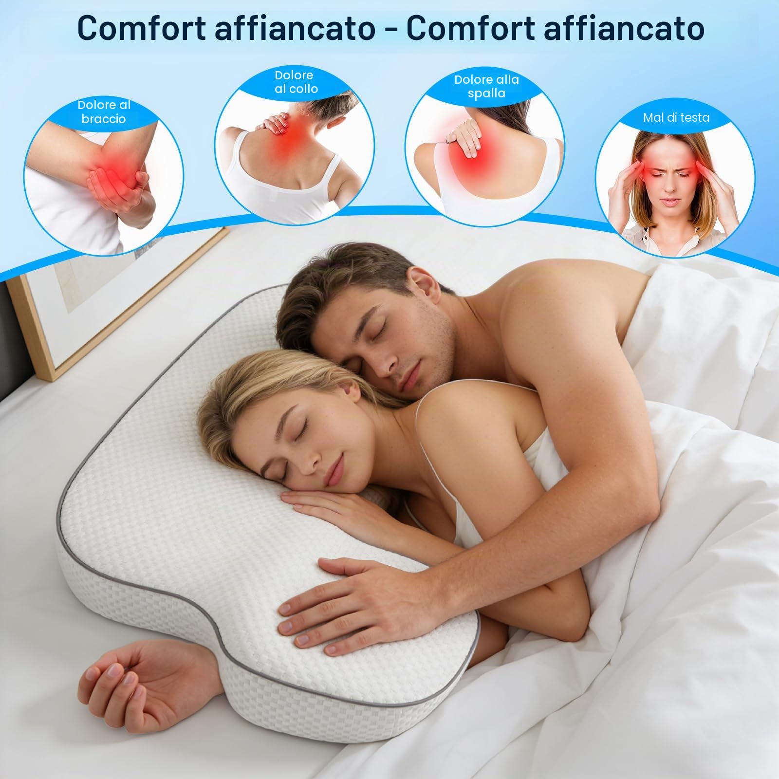 Cuscino per Chi Dorme di Lato con Foro per Il Braccio, Cuscino in Memory Foam per dormienti Laterali Schiena o Addominali, Cuscino Ortopedico per Chi Dorme sul Fianco