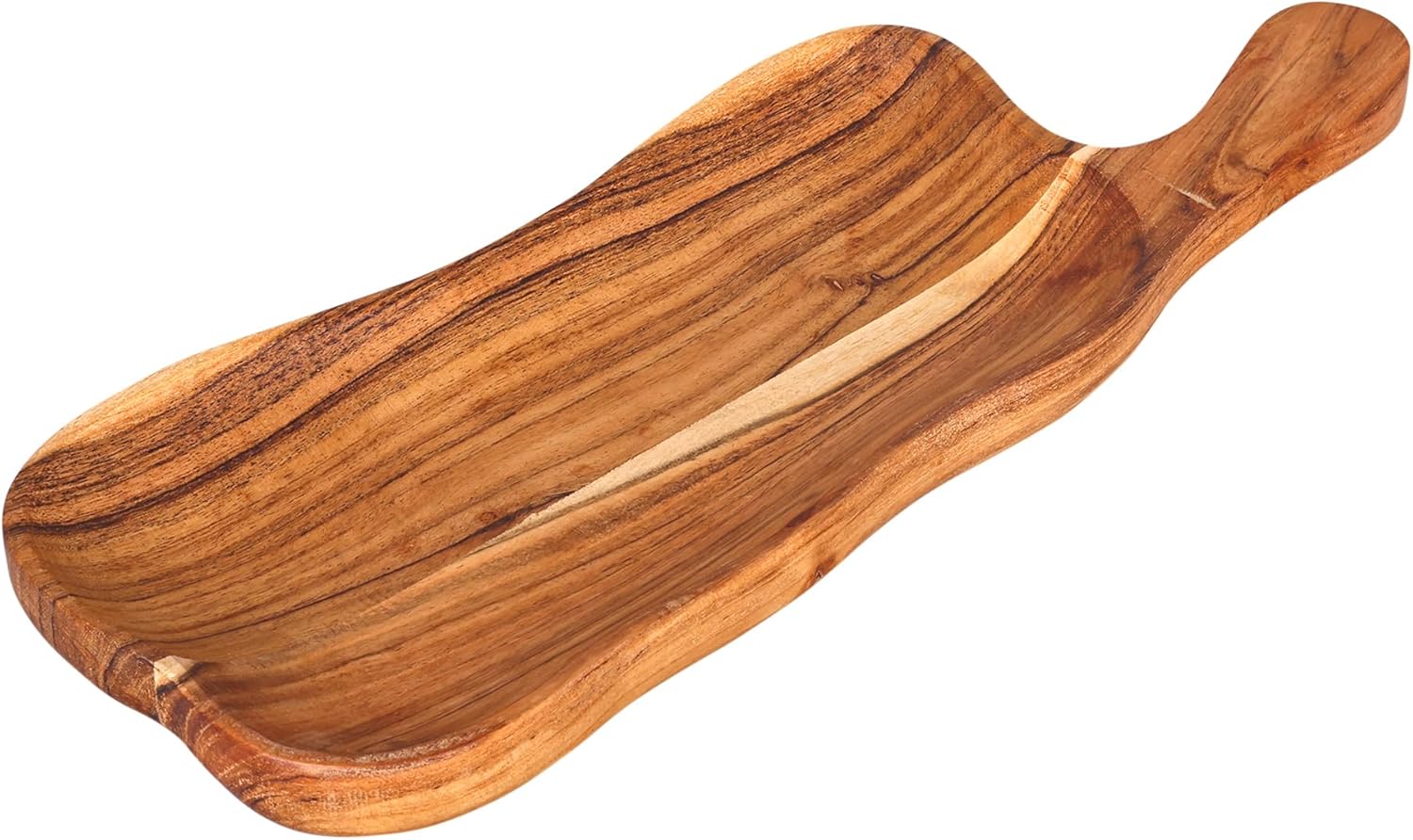GoCraft Acacia Wood Serving Platter – 16 x 6 Inch – with Handle | Large Rustic Wooden Cheese Board Tray for Appetizers, Snacks, Charcuterie, Fruits | Kitchen Counter Décor | Natural Handcrafted Finish