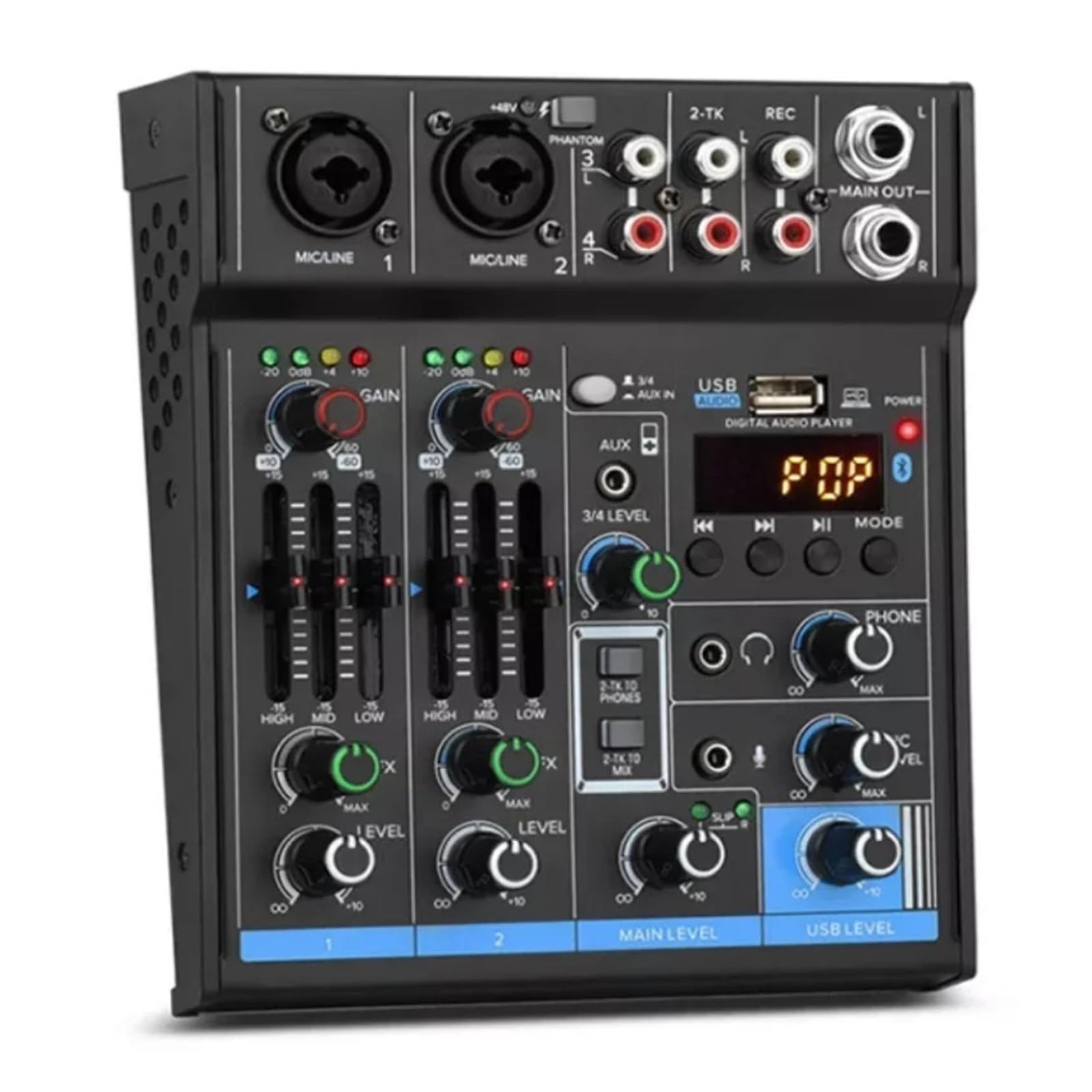 Mixer per DJ, M4 4 canali Console di missaggio Bluetooth Registrazione Computer Riproduzione 48V Alimentazione Phantom Ritardo Ripetizione Effetto USB mixe