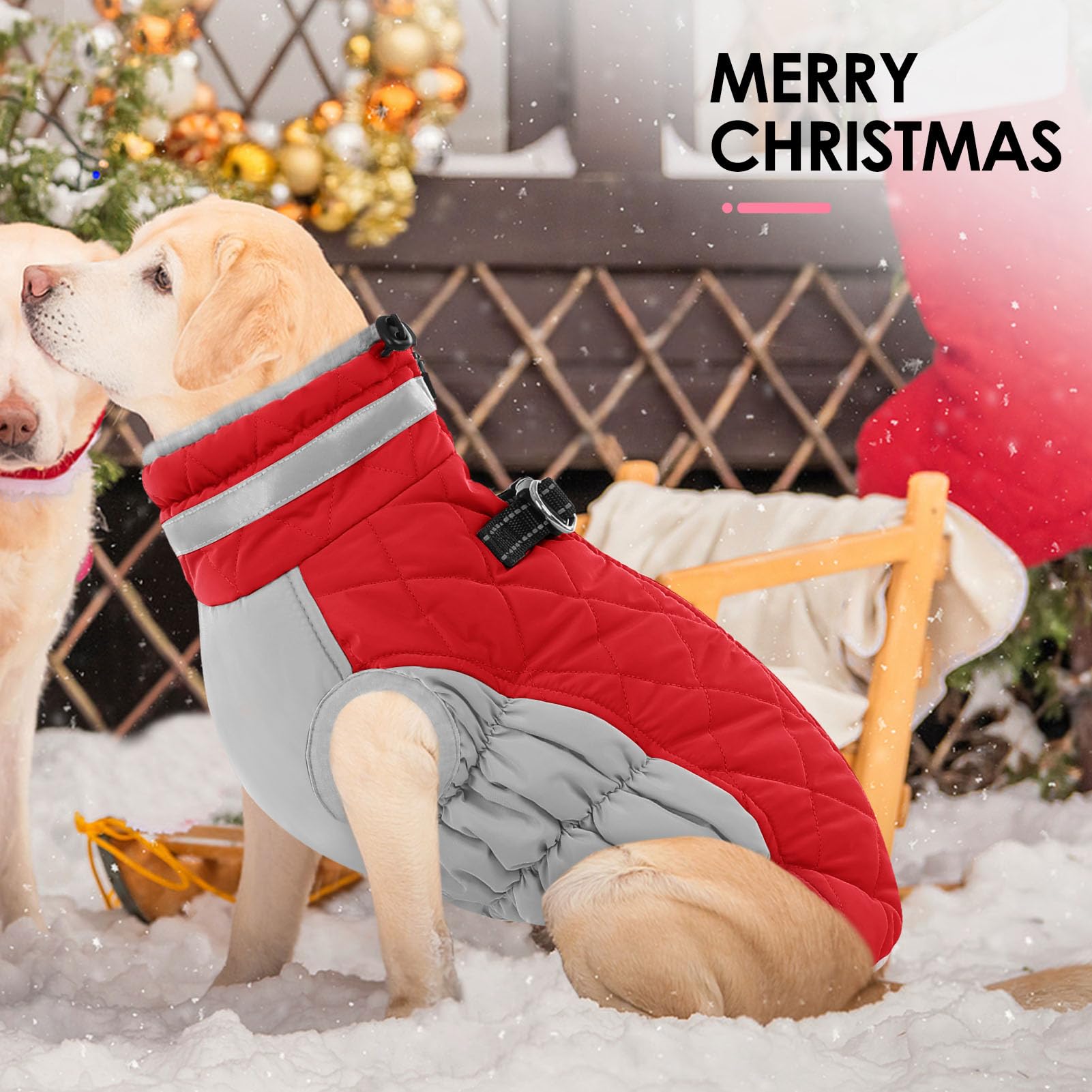 AOFITEE Hundejacke Kleine Hunde, Wasserdicht Hunde Wintermantel Warm Hundemantel mit Geschirr, Rollkragen Hunde Winterjacke Fleece Reflektierende Hundejacke Outdoor Hundebekleidung, S Weihnachtsrot
