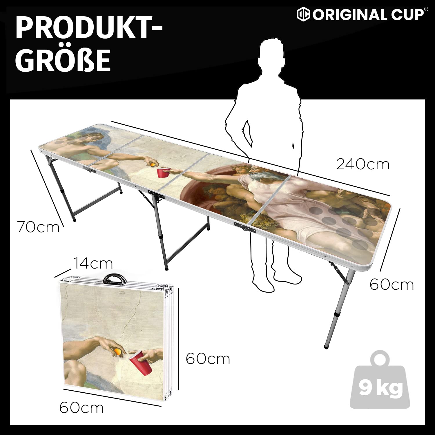Beer Pong Offizieller Tisch God | Premium Qualität | Offizielle Maße | Wasserdicht | Kratzfest | Zusammenklappbarer | Transportabler | Party- und Aperitifspiel | Trinkspiel | OriginalCup®