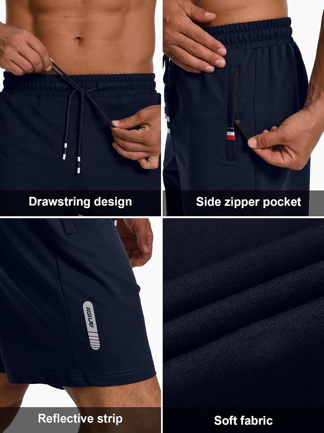 Holure Men's Shorts, Pack of 1 or 2, Cotton Blend Sports Shorts with Elastic Waistband and Zip Pockets, Short Jogging Bottoms for Fitness and Leisure image 5