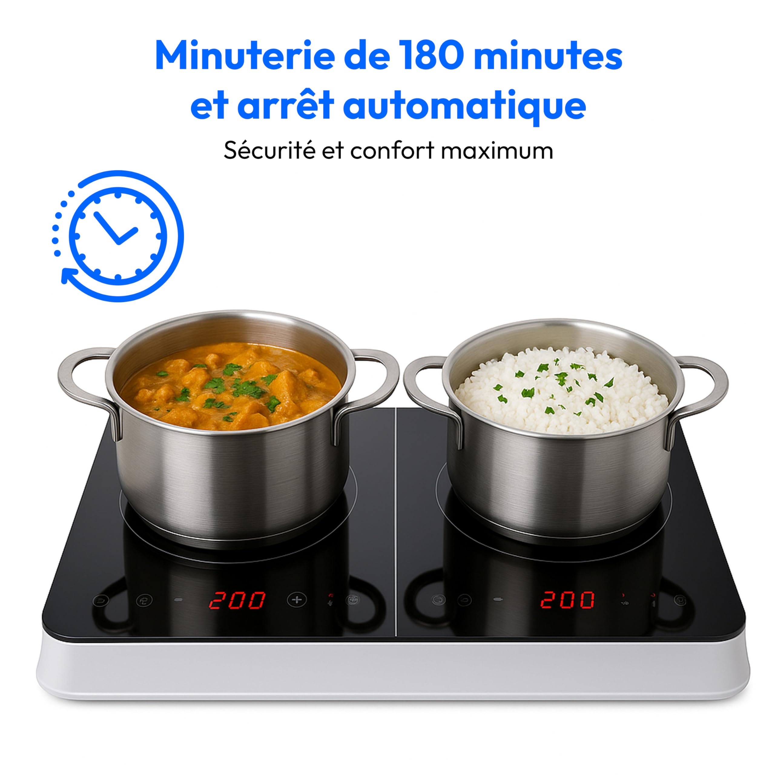MEDION Plaque induction à 2 foyers 3500 Watt, plaque 2 feux avec 10 niveaux de température, plaque de cuisson double avec écran LED, MD18493, noir