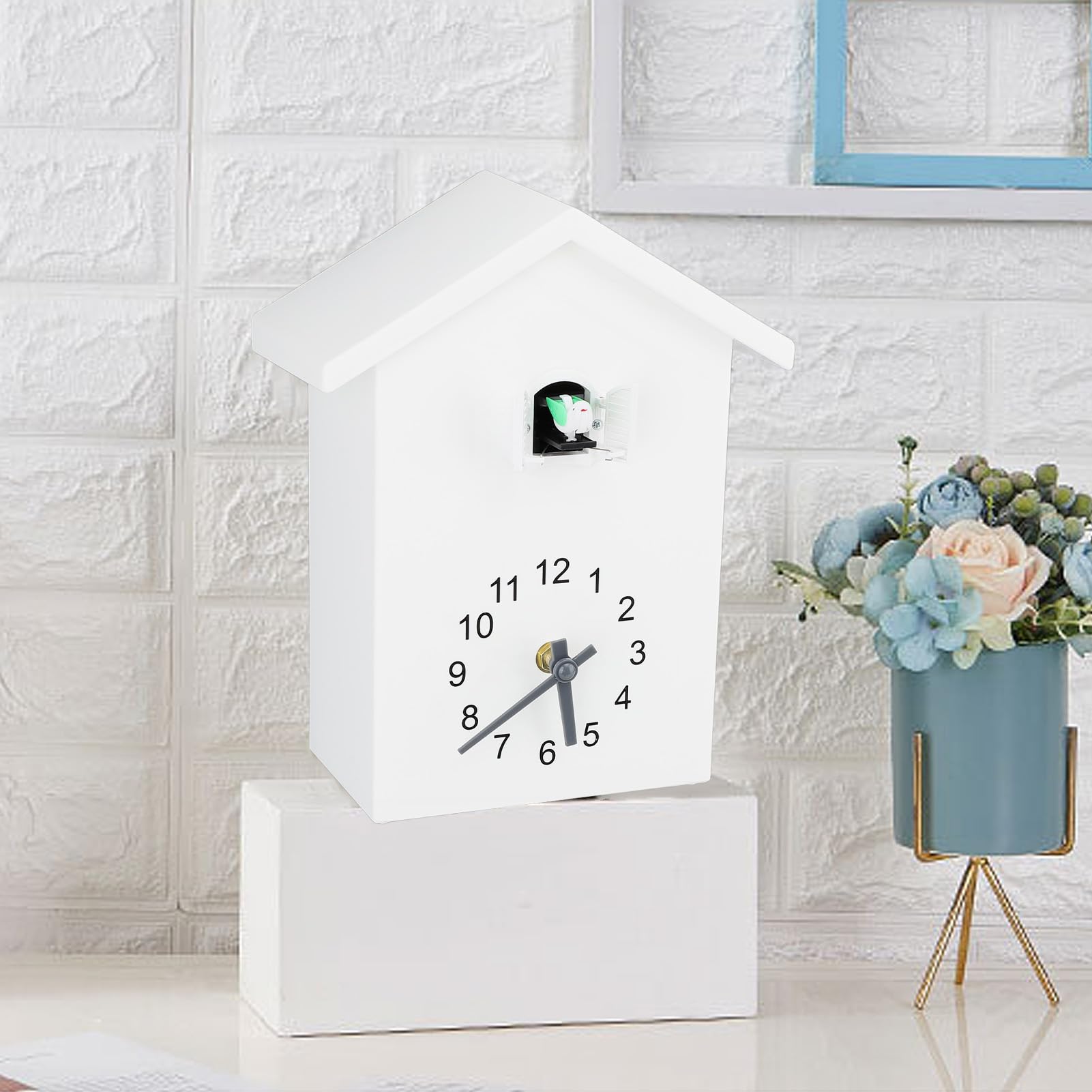 Reloj de Cuco, Reloj de Pared con Forma de Casa de Pájaros con Péndulo, Pequeño y Moderno Llamado de Voz de Pájaro, Estilo Nórdico, Arte de Pared, Péndulo para Colgar en la (White)