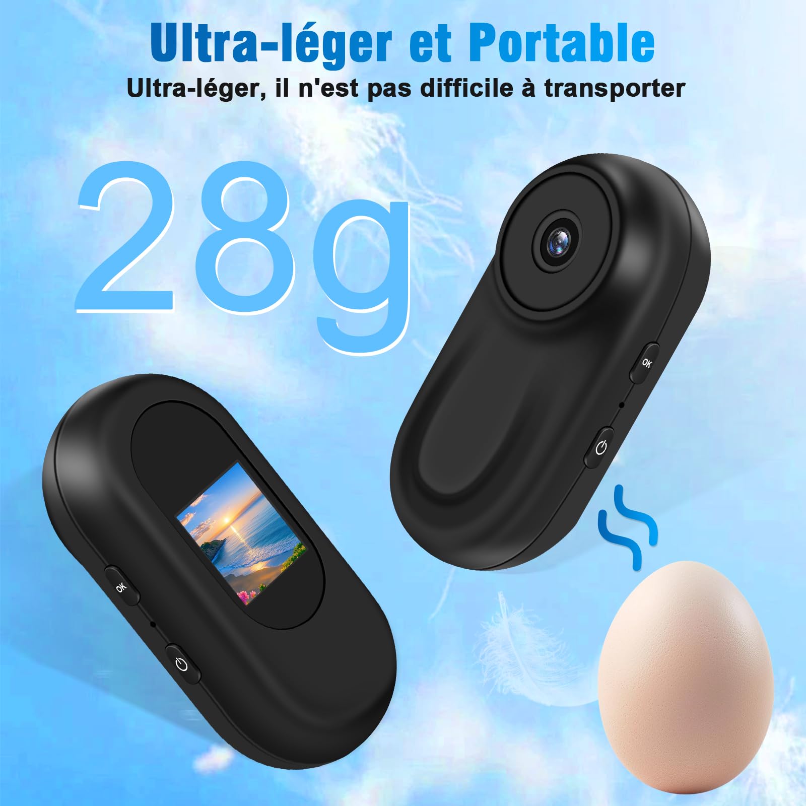 Mini Caméra d'action 1080P, Portable Caméra Sport étanche avec Vision Nocturne, Caméra Moto Magnétique IPX4, Kit Casque/Vélo/Moto, Écran LCD + Pince 360°, Grand Angle de 150°