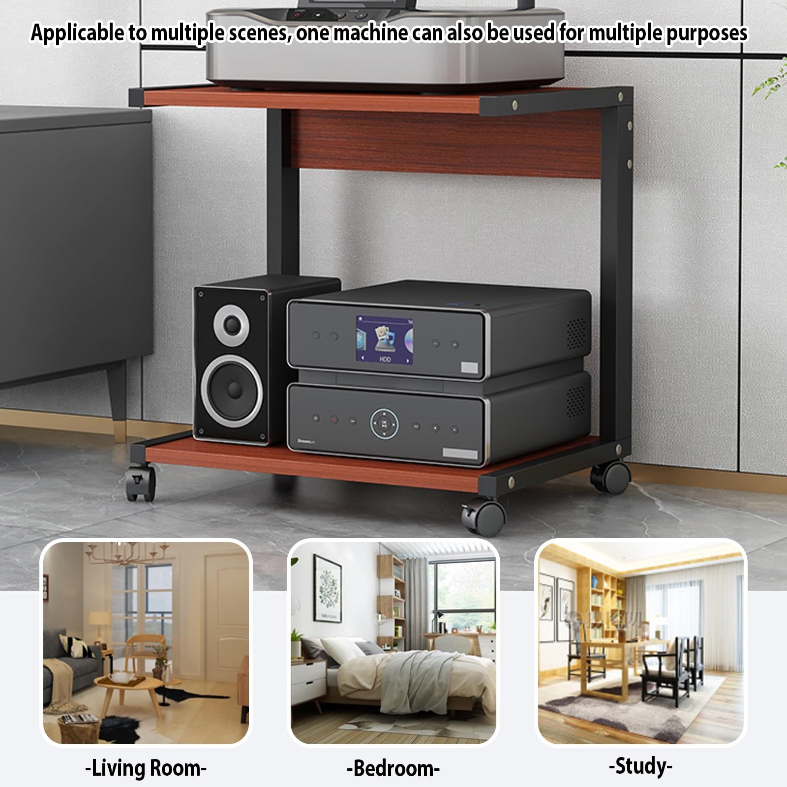 Soporte de 2 niveles para videojuegos con ruedas, estante independiente para TV, reproductor de DVD, CD, audio HiFi, almacenamiento móvil (B, 50 x 40 x 60 cm)