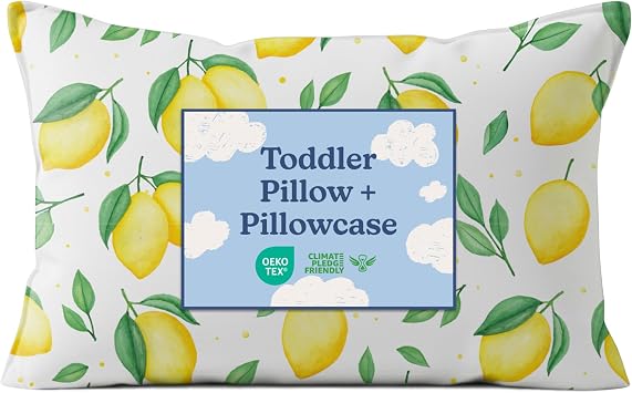 Toddler Pillow with Lemons Pillowcase - Kids Pillow for Sleeping - 13x18 | For Travel, Car, Nursery & Toddler Bed, Super Soft, Low Loft & Breathable, For Crib & Cot, Machine Washable, Ages 2 and Up