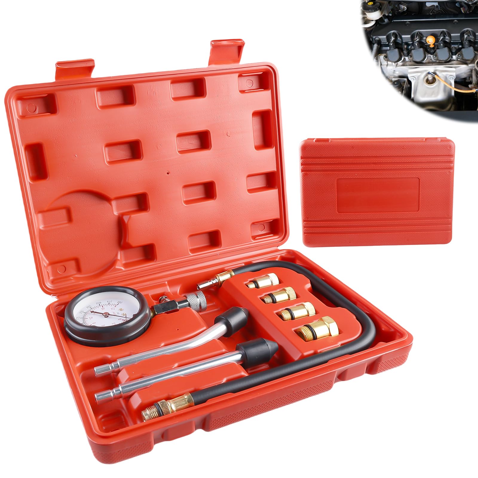 Kit de Tester de Compresión: PRITOK Comprobador de Compresión Estándar, Compresión de Cilindro Motor Kit para Probar Motocicleta Coche Auto Motor Fueraborda Motosierra Moto de Nieve M10 M12 M14 M18
