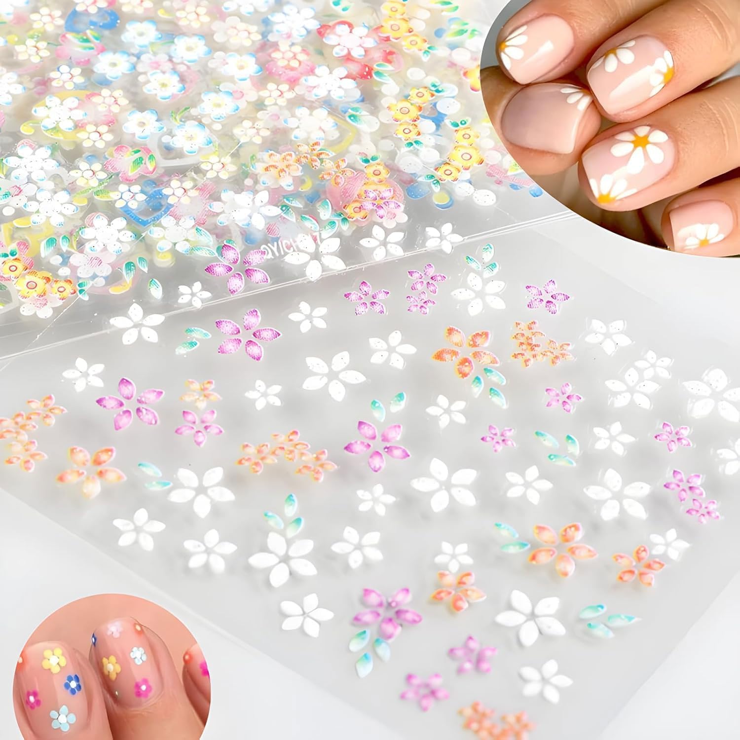 ZAVVU & KRIZOUS 5D Flower Nail Stickers, Self-Adhesive Embossed Floral Nail Art Decals, Multicolor Summer Leaf & Plant Designs, DIY Manicure Accessories for Women & Girls, 5 Sheet.