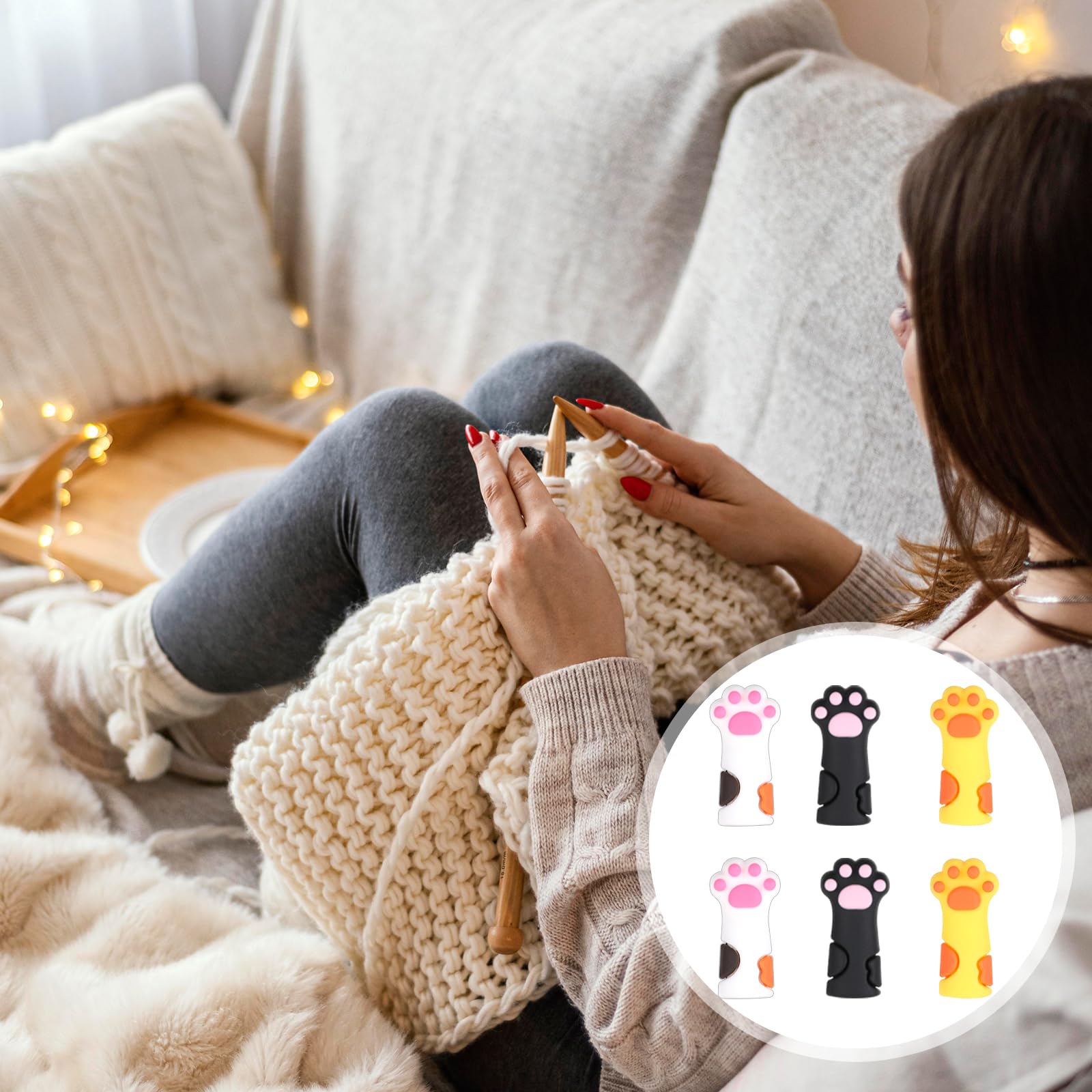 Qianyu 6 Tappi Per Aghi Da Maglia A Forma Di Zampa Di Gatto In