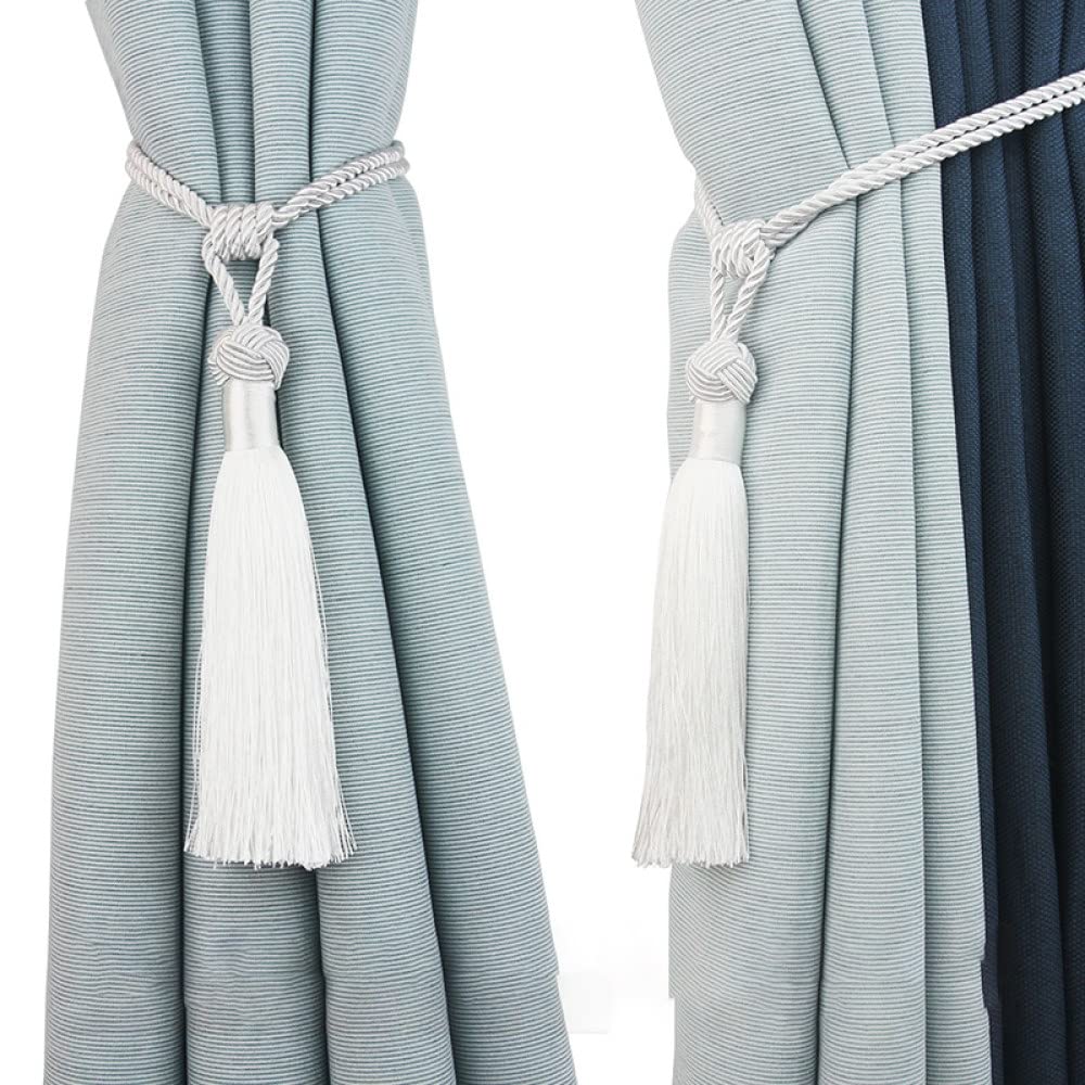 Vorhangseile Tiebacks, 1 Paar Vorhang-Cliphalter, Raffhalter, Schnallenclips, Vorhanggurte, Rayon-Quasten, Vorhangzubehör, Heimfensterdekor(Blue)