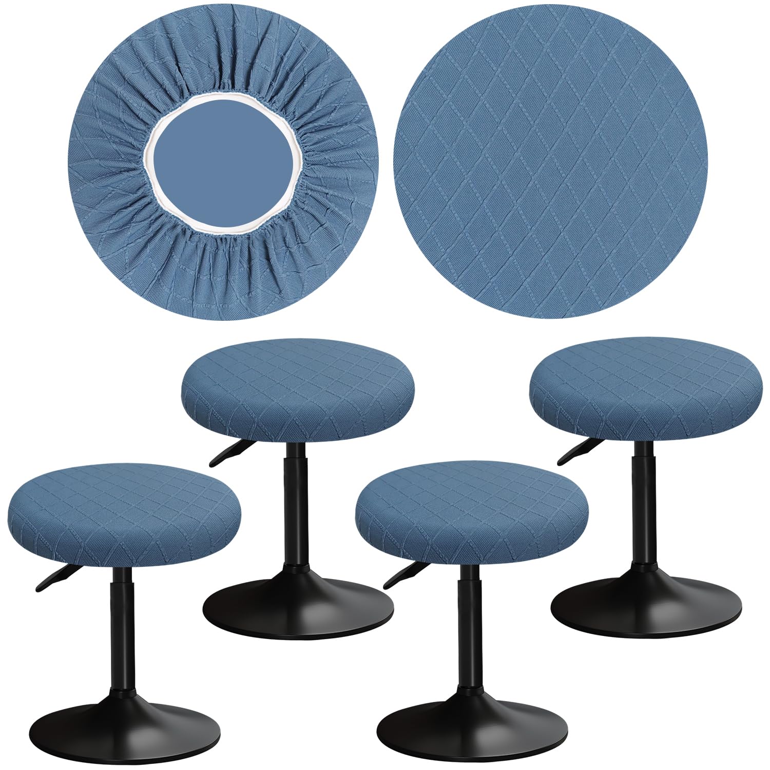 YINGAYOU Stretch Stool Covers Round 12-16"/30-40cm Plaid Pattern Bar Stool Covers Round Easy to Install Wrinkle Resistant, Washable, Dustproof (4, Blue)