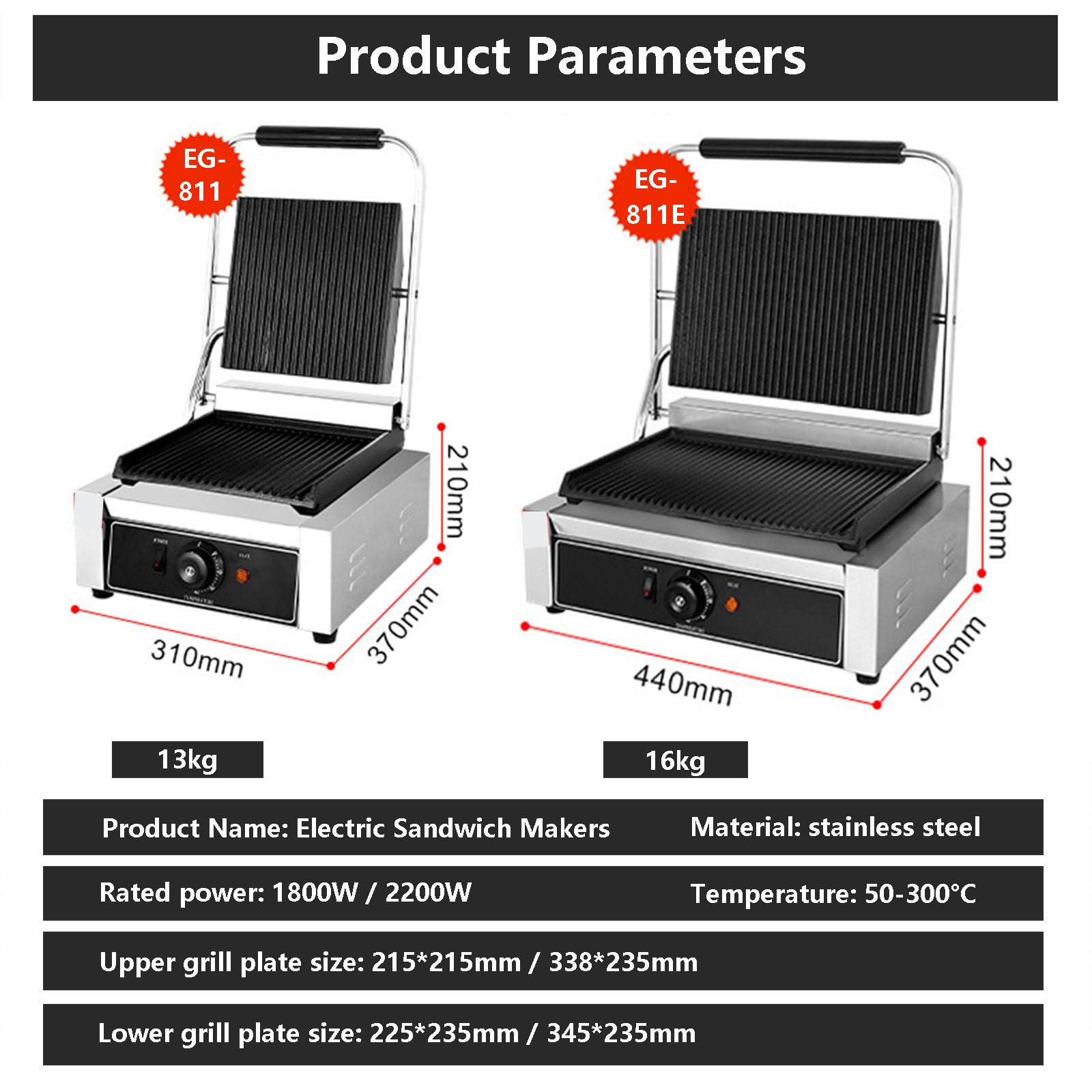 Elektryczny Toster Deep Fill Toastie Maker 50~300℃, Komercyjny Toster Do Kanapek, Nieprzywierająca Płyta Grillowa, Stal Nierdzewna I Rowkowana Konstrukcja(Z 5 Szczypcami Do Grilla),1800W