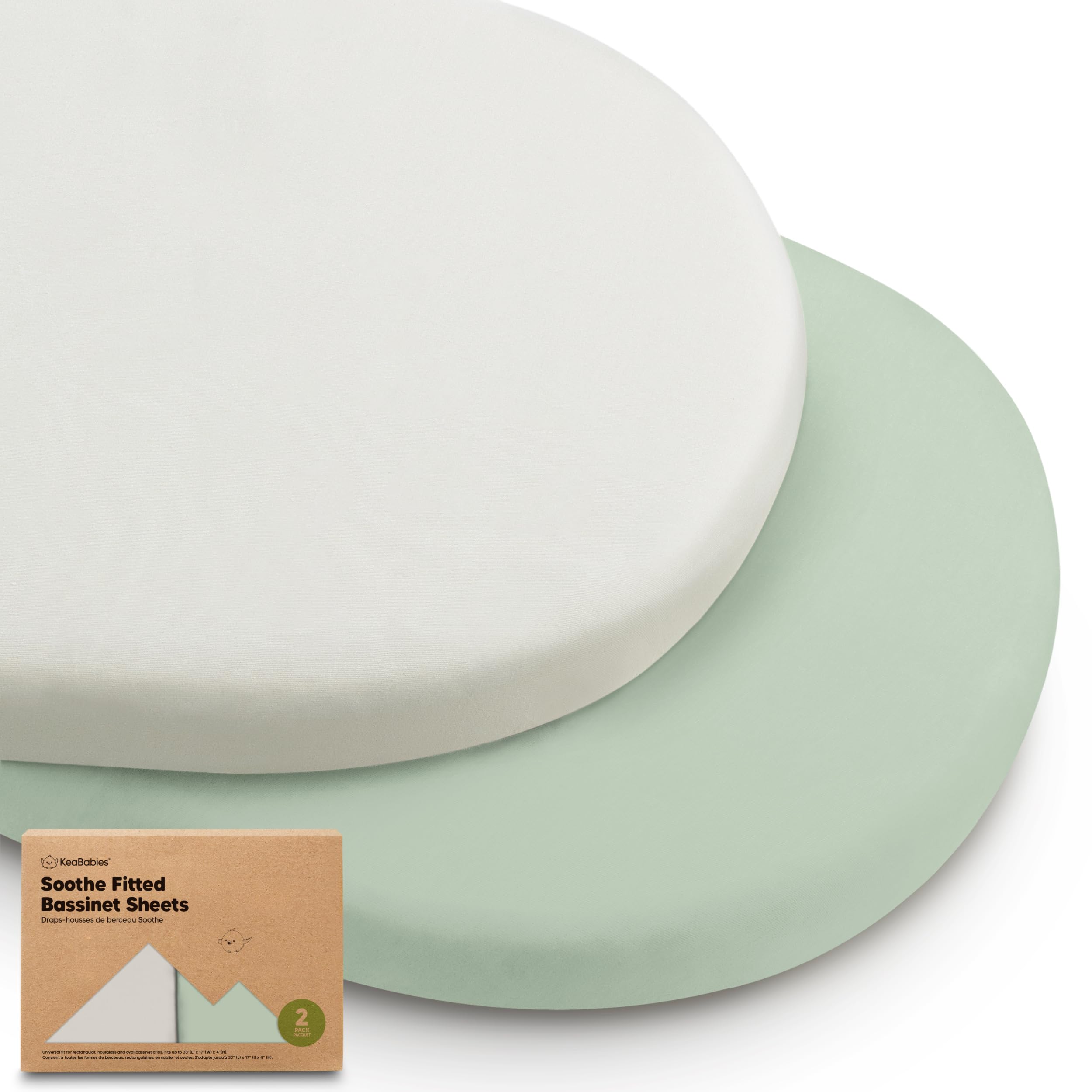 2-Pack Organic Bassinet Sheets for Girls, Boys - 100% Cotton Bassinet Mattress Sheets Compatible with Halo Bassinest Swivel Sleeper, Graco, Baby Delight, Chicco, Unisex Fitted Bassinet Sheets (Sage)