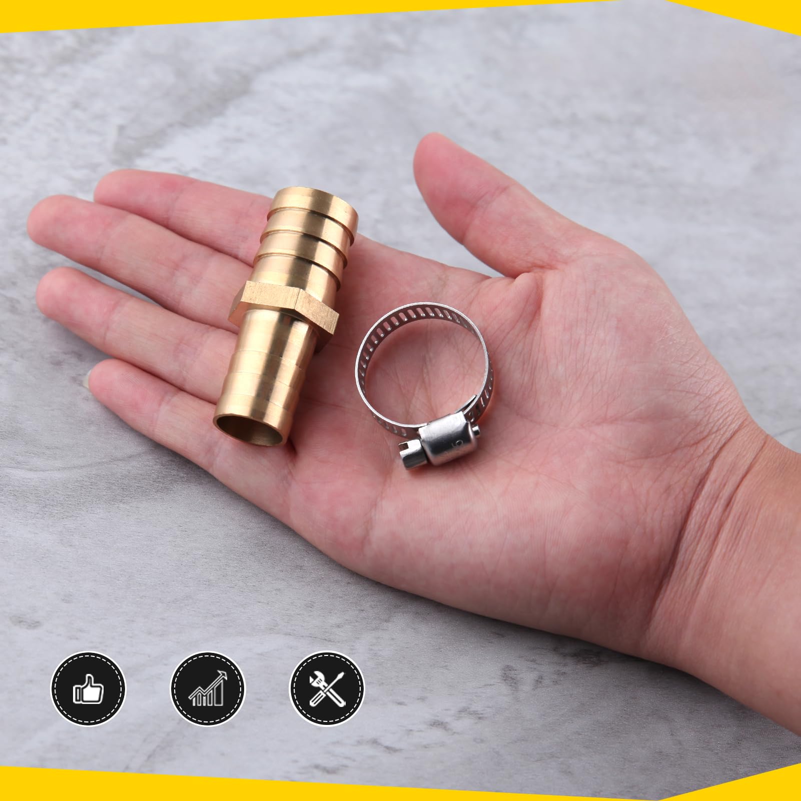 LEONTOOL Paquet de 2 raccords cannelés de tuyau, réducteur de tuyaux cannelés en laiton de 5/8 » à 3/4 » avec 4 colliers de serrage, raccord d’épissure à emboîtement de cannelure réducteur