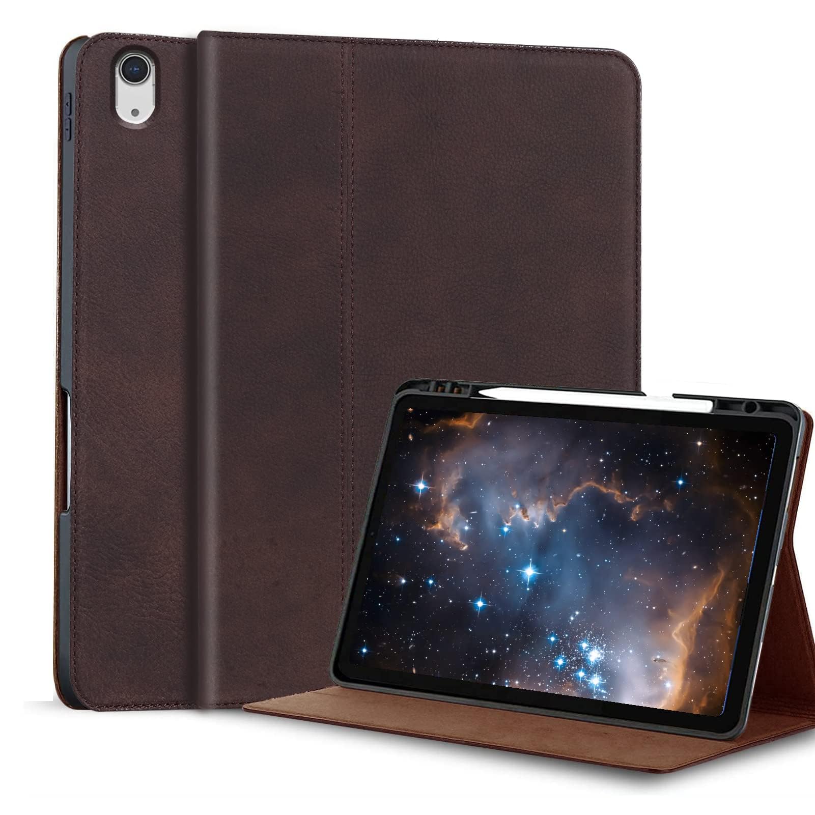 Gexmil Leder Hülle für iPad (A16) 11. Generation 11 Zoll 2025, iPad 10. Generation 10,9 Zoll 2022, Echt Leder Cover mit Stifhalter,Stoßfest,Automatischer Schlaf/Aufwachen,Sanded Braun