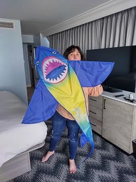 HONBO Big Shark Kite for Kids & Adults Easy to Assemble Fly Beginner Kite for Boys & Girls Outdoor Games Beach Travel Big Kite Flyer 75 x 45 Inches with Long Tail 50 Meters String for Summer