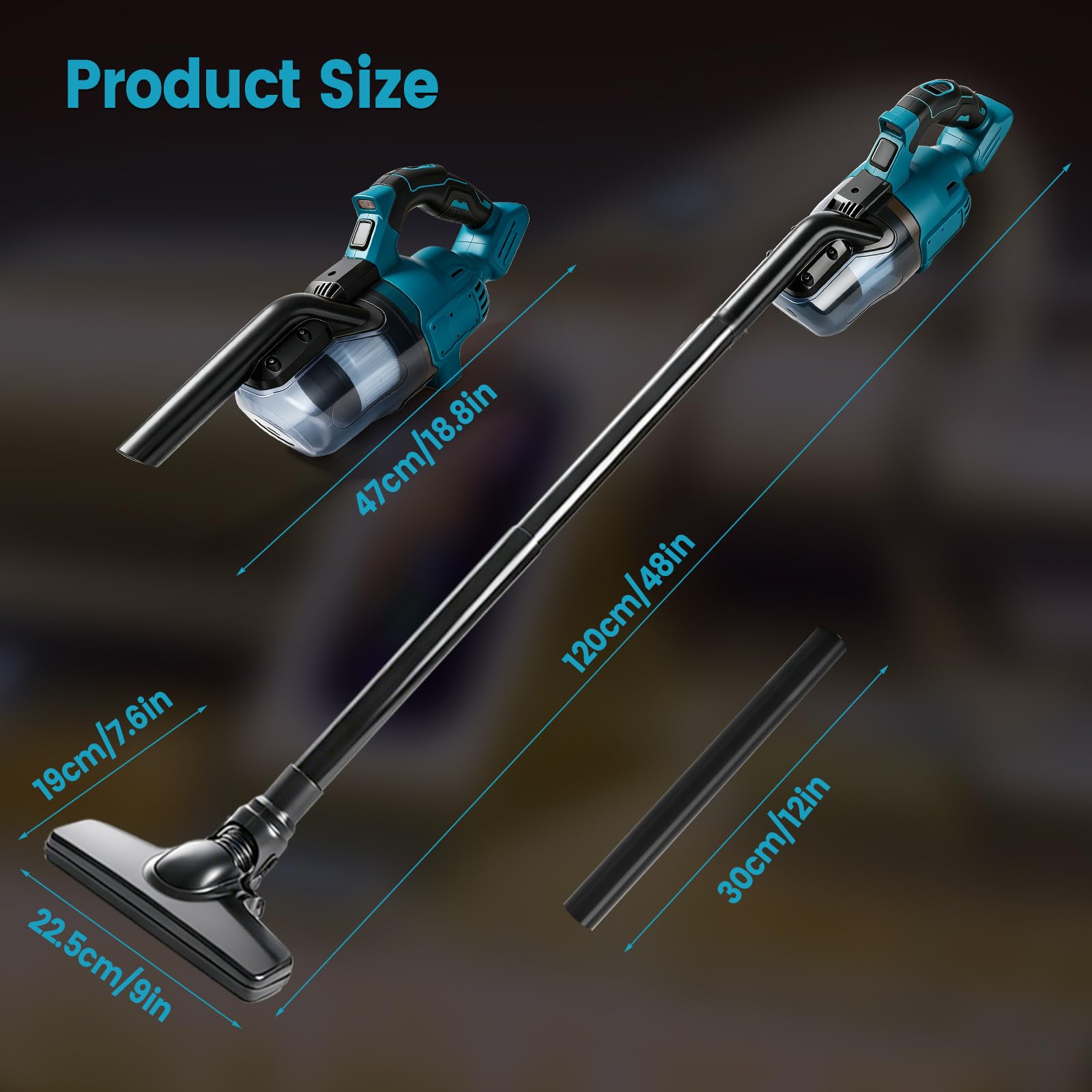 Aspirador de mano inalámbrico compatible con Makita 18 V, 16000 Pa, con 4 boquillas y depósito de polvo de 0,75 litros para suelos duros, alfombras, pelo de mascotas y coches.