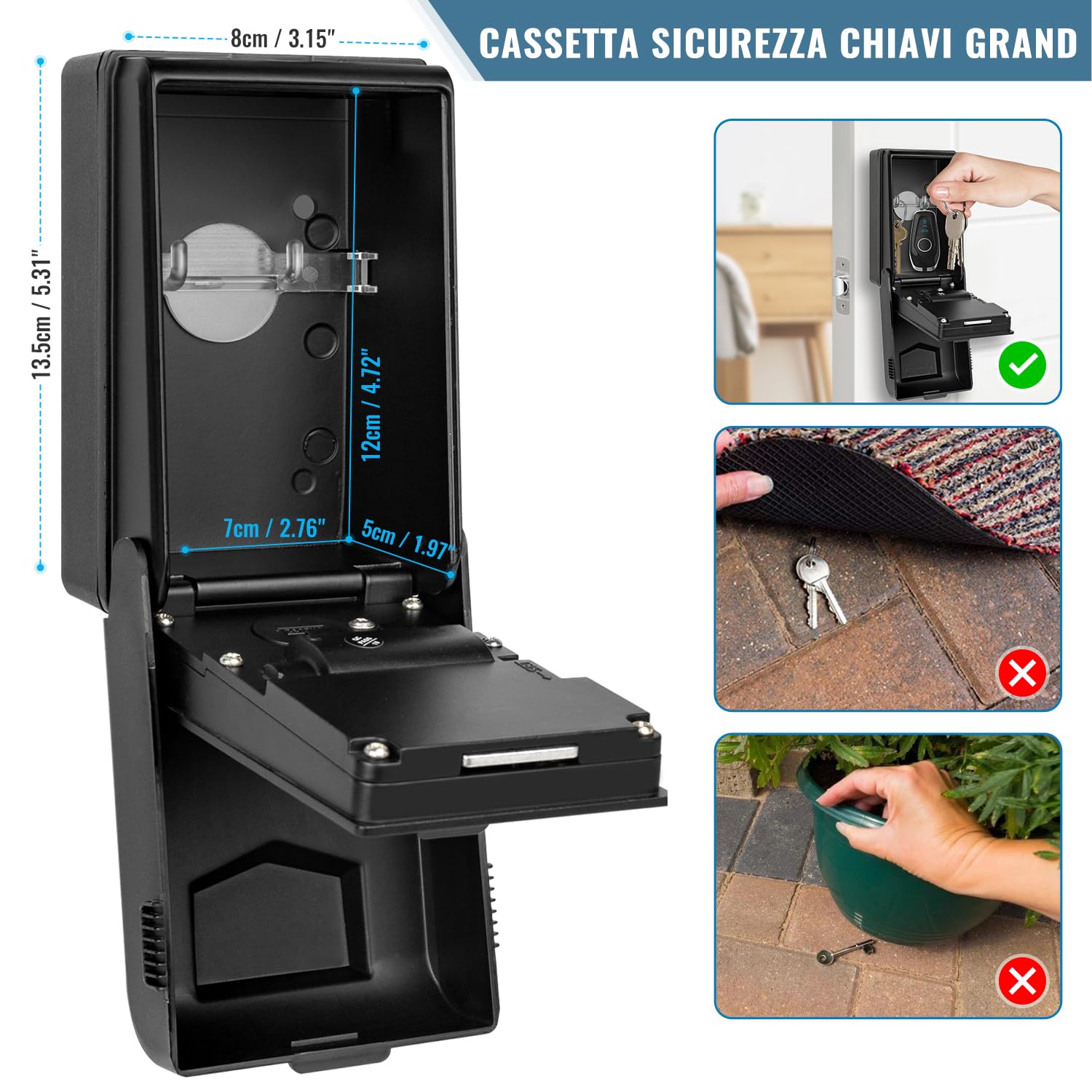 Cassetta Sicurezza Chiavi Esterno Retroilluminata Grand Cassetta di Sicurezza per Chiavi Impermeabile Cassetta Portachiavi con Codice 4 Cifre, Cassaforte per Chiavi per Casa Scuola