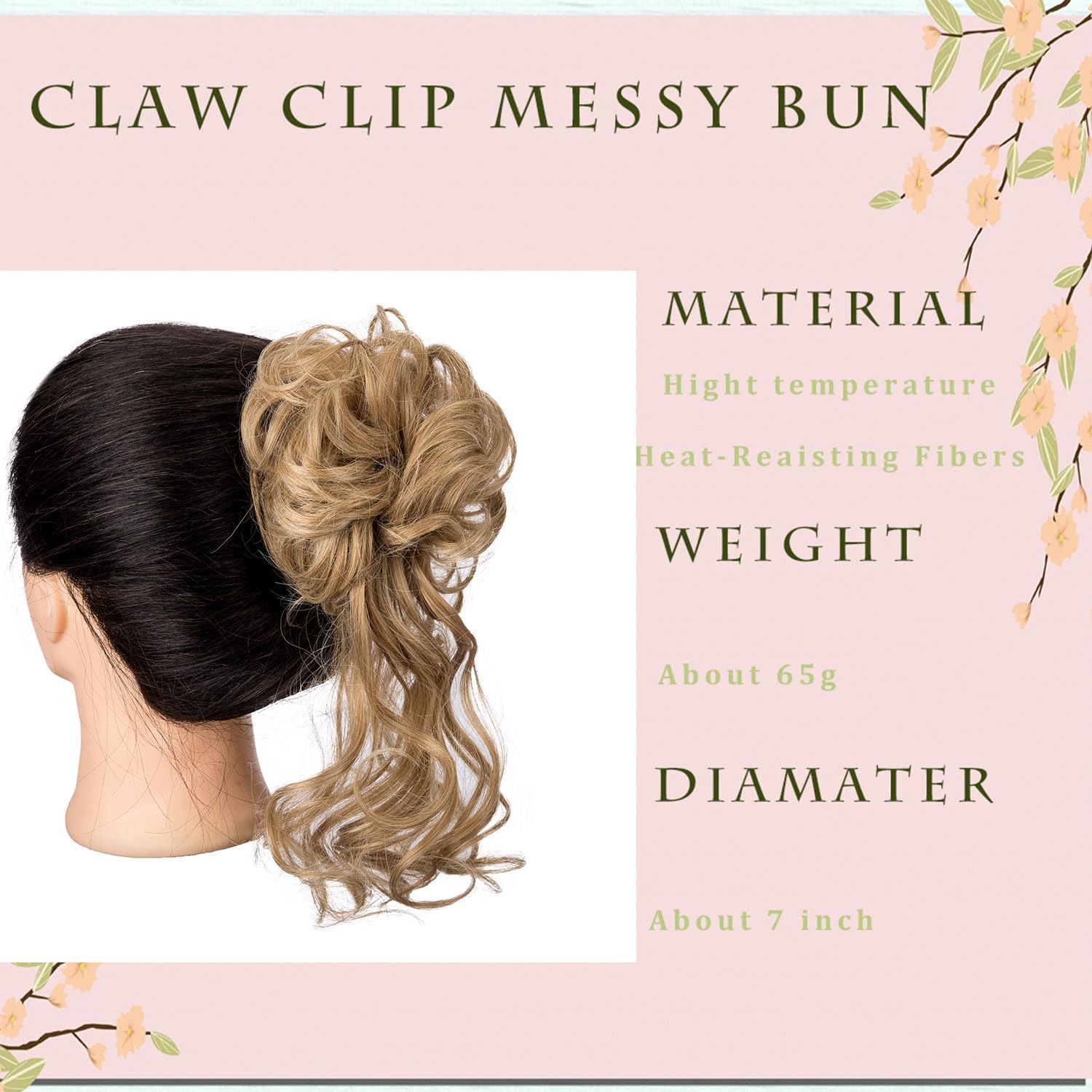 Claw Clip Messy Bun Hair Piece Elastic Hair Band Hair Pieces Curly Hair Scrunchie For Women (Ash Blonde) - Image 2