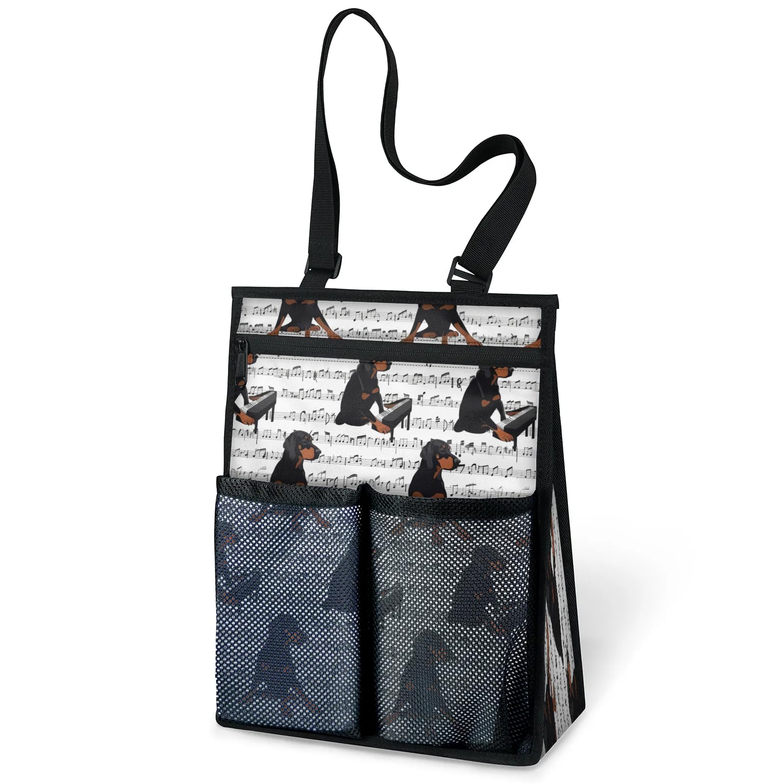 Ourtheme Music Notes Dachshund Dog Portable Shower Bag for Travel Gym Camp Beach Tote Shower Caddy Bags Hanging