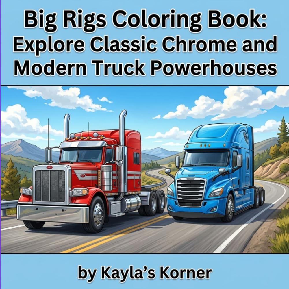 Big Rigs Coloring Book: Explore Classic Chrome and Modern Truck Powerhouses: Intricate Illustrations for Adults and Kids, Perfect for Truck Enthusiasts and Coloring Fans