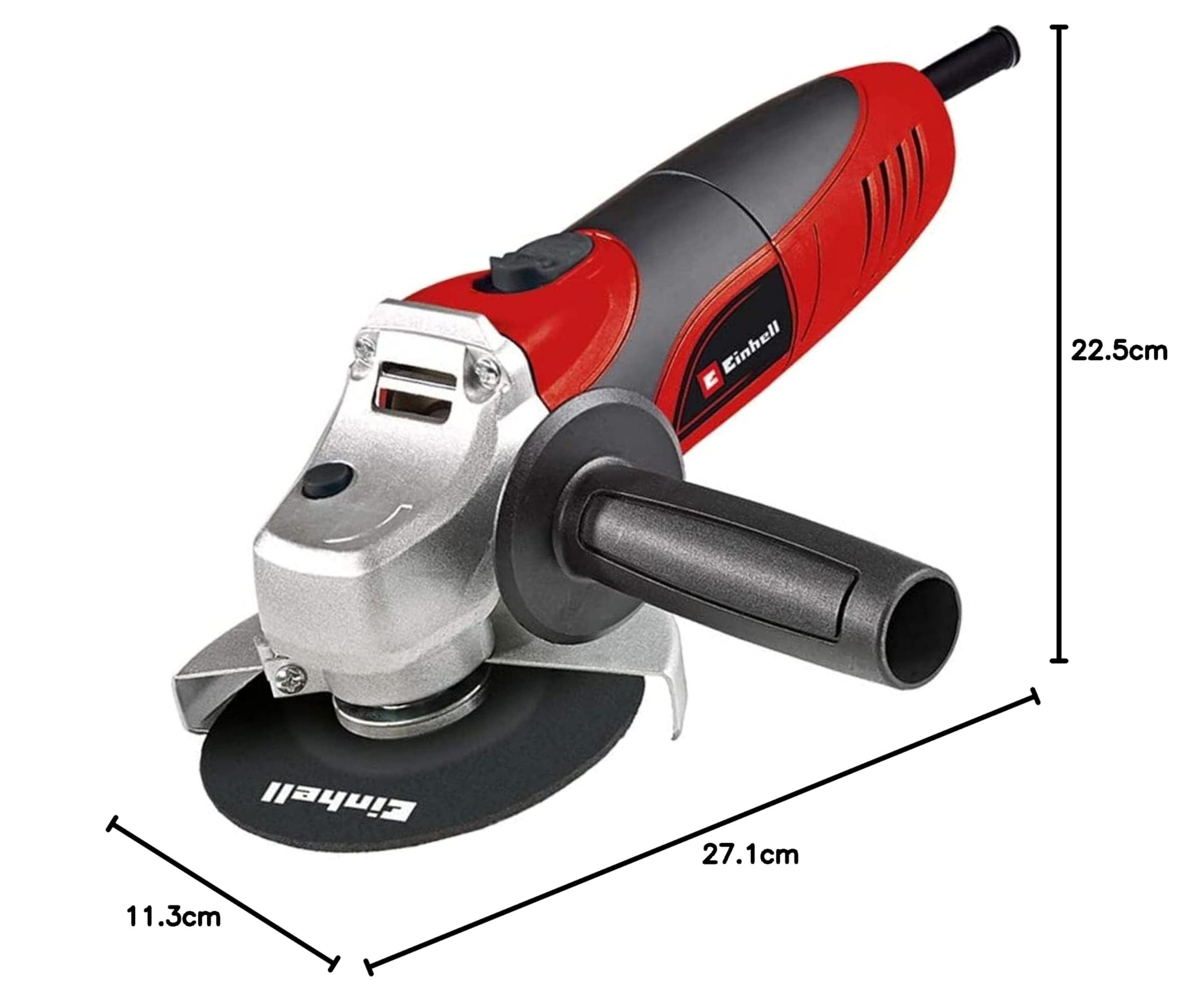 Einhell Szlifierka kątowa TC-AG 125 (850 W, prędkość obrotowa 12 000 1/min, średnica tarczy 125 mm, ochrona tarczy, blokada wrzeciona, płaska aluminiowa głowica przekładni)