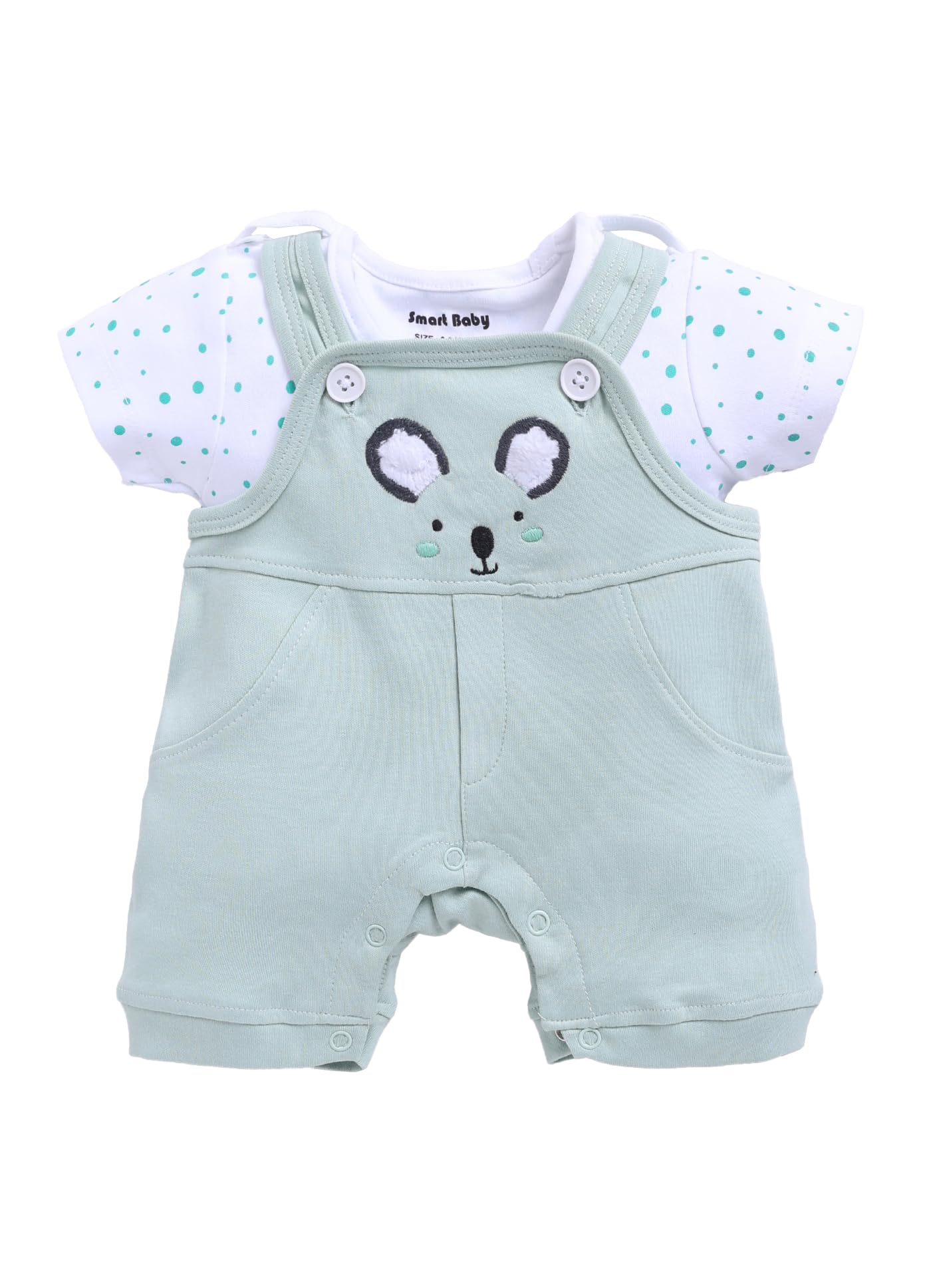 smart baby Dungaree Set for Baby Boy And Girls | 100% Cotton Romper with T-Shirt | Cute Embroidery | Soft & Breathable Fabric | Snap Button Closure for Easy Diaper Change-picture-39