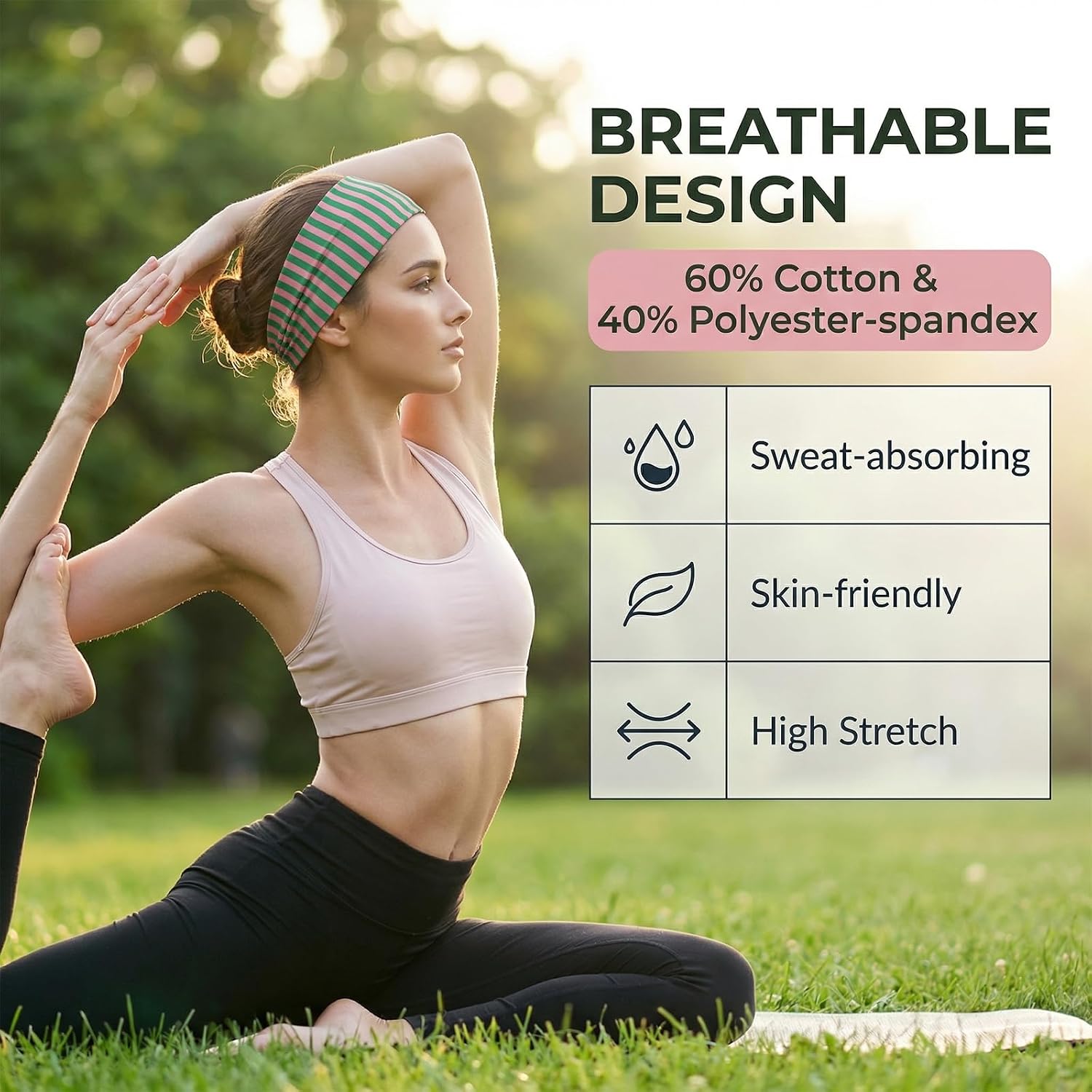 4 Pieces Women Striped Elastic Non-Slip Sport Yoga Fitness Headband Fashion Hair Accessories image 3