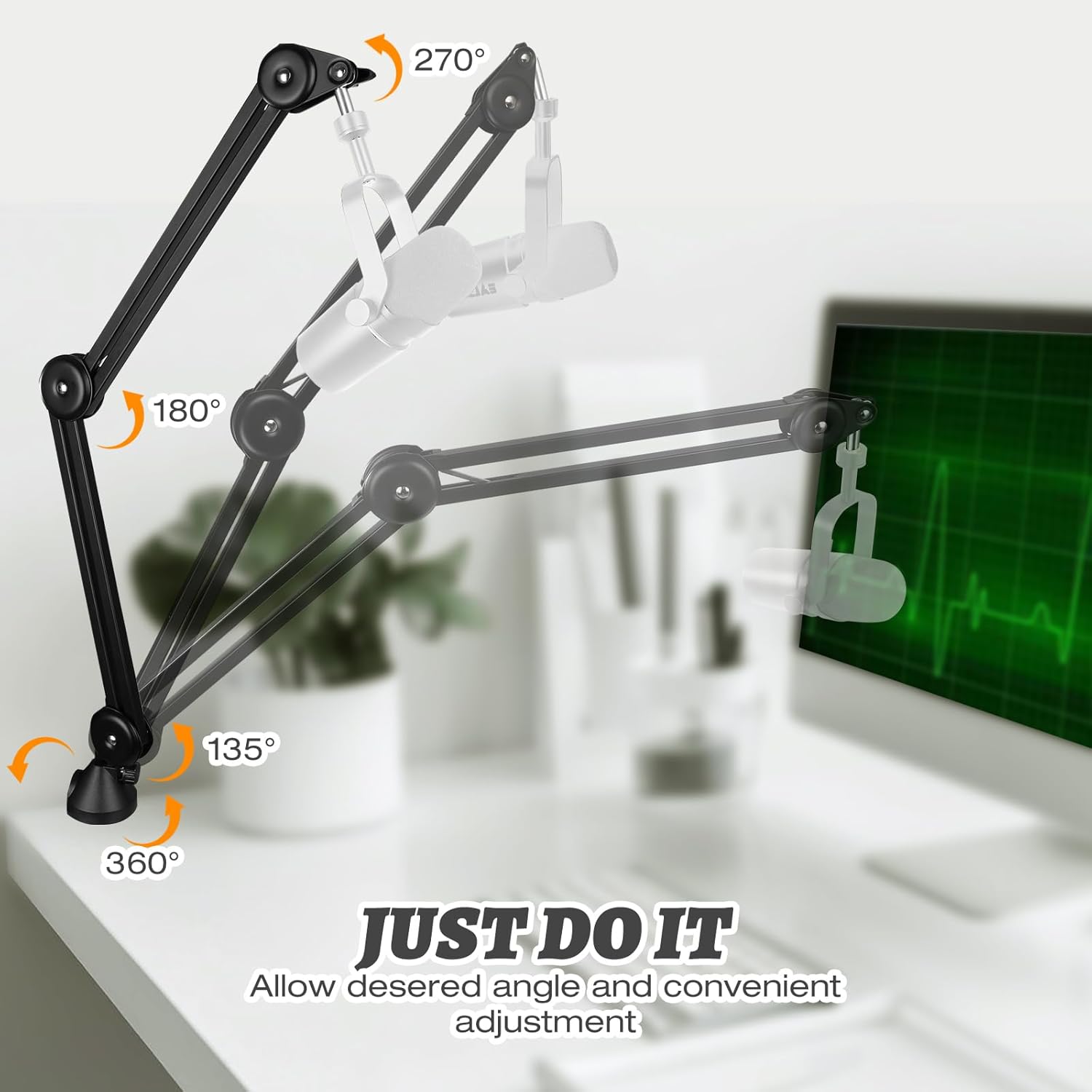 Mic Boom Arm – Heavy-Duty Microphone Stand with Desk Mount Clamp&Microphone Clip Ideal for Podcast & Gaming, Supports 4.4 lbs for Blue Yeti, FIFINE, HyperX, Shure & More