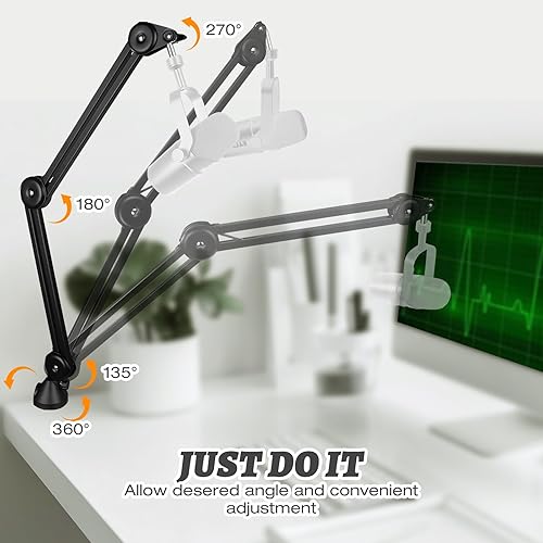 Miniatura 5 de Brazo de brazo de micrófono soporte de micrófono resistente con abrazadera de montaje de escritorio y clip de micrófono, ideal para podcast y