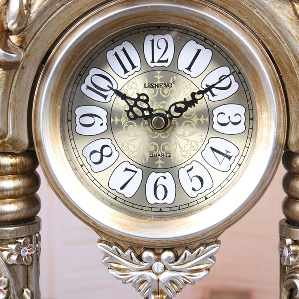 Retro Desk Clock and Table Clock Retro Table Clock,European Retro Mantel/Mantle Rhythm Resin Quartz Clock Living Room Desk Shelf Clocks Shelf Clock (Color : Bronze)