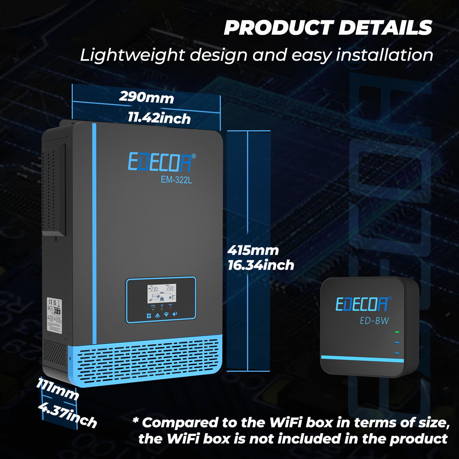 EDECOA Hybrid Wechselrichter 1000W – 12V Auf 230V, Reiner Sinus, 40A MPPT, 20-150V PV-Eingang, Off-Grid Mit BMS-Kommunikation