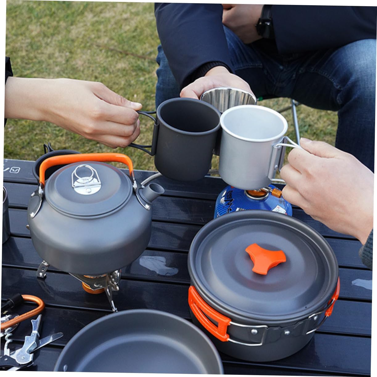 1set Portable Camping Cookware Aluminium Alloy Cooking Pots for Outdoor Activities Lightweight and Easy to Carry for Hiking and Picnics Includes Essential Camping Utensils
