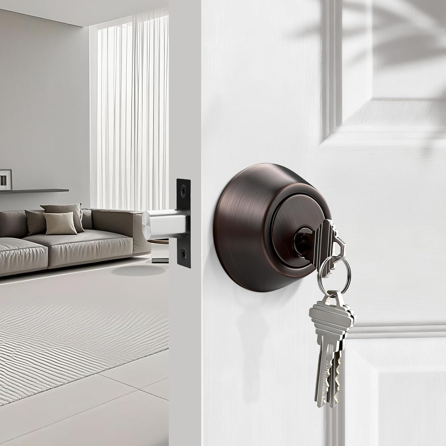 1 Pack Single Cylinder Deadbolts Oil Rubbed Bronze, Front Door Deadbolt with Keys, Interior & Exterior Door Hardware (for Entrance Lock and Front Gate)