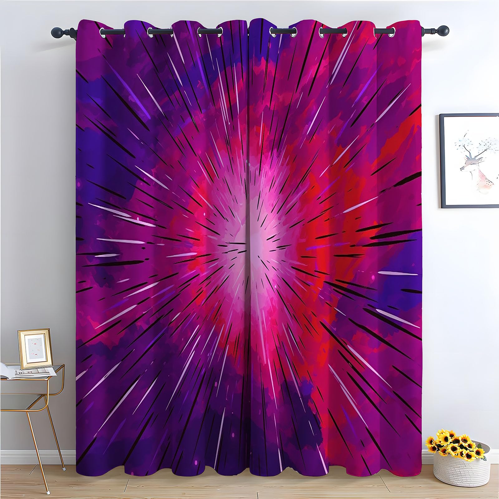 Vorhänge mit Ösen im ländlichen Stil Retro-farbenes einfaches Muster Vorhang für Schlafzimmer Privatsphäre, Fenstervorhänge für Wohnzimmer Schlafzimmer-H180 x B140 cm (2er Pack)