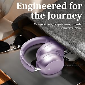 Wentronic Y04 Bluetooth Headphones Active Noise Cancelling Wireless Over Ear Headsets 48 Hours Playtime High Sound Quality Foldable Earphones with Soft Ear Cushion for Travel - Purple