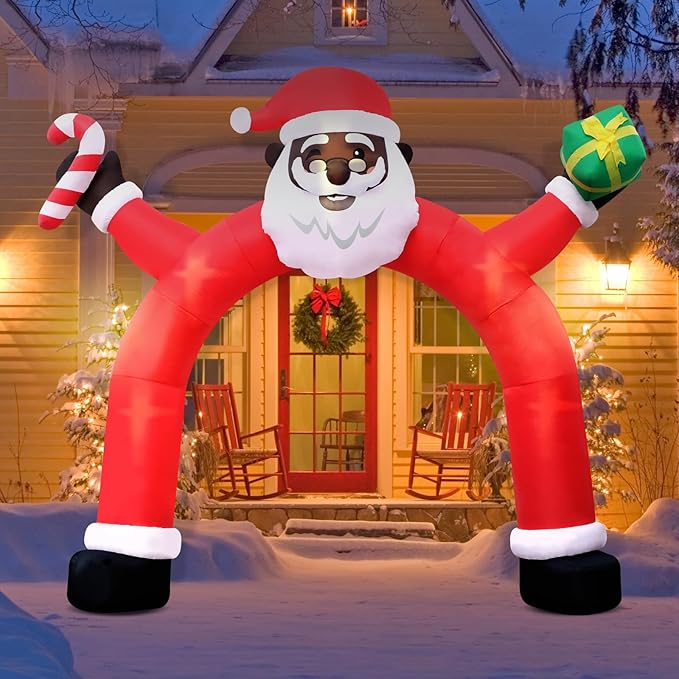 Kitticcino 10FT Inflatable Black Santa Christmas Decorations Santa Claus Inflatable Archway Built-in LED Lights Black Santa Blow Up African American Santa Claus Inflatable Yard Home Lawn Garden Decor