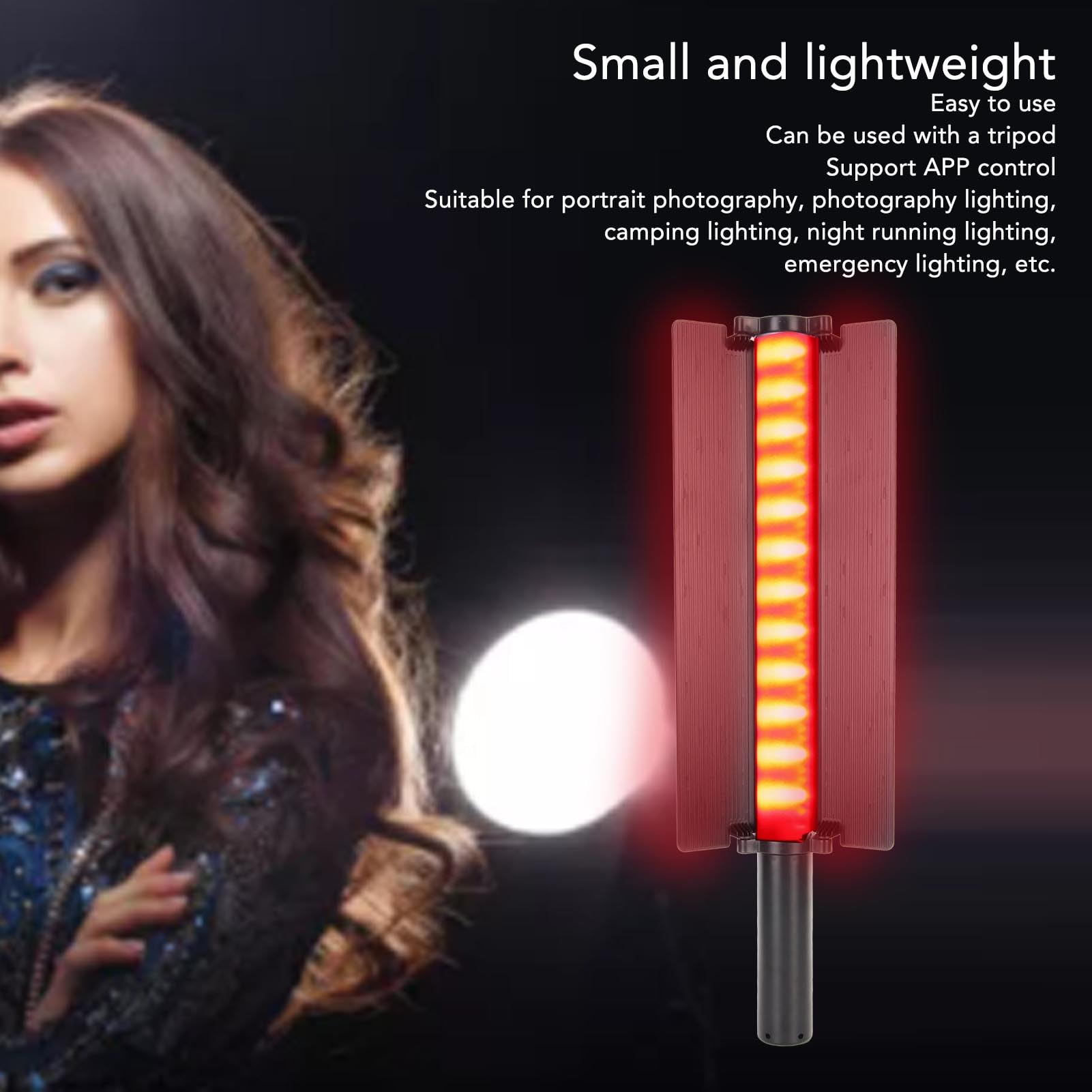 Varita de Luz LED de Mano RGB con Control de Aplicación y Visera de Metal, 360° a Todo Color 24W 2500K-9900K Tubo de Luz para Fotografía con 24 Escenas Preestablecidas Batería de