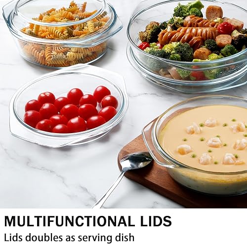 Miniatura 5 de NUTRIUPS Juego de cacerolas redondas de vidrio, cazuelas de vidrio con tapa, juego de 3 (1 L, 1.4 L, 1.7 L)