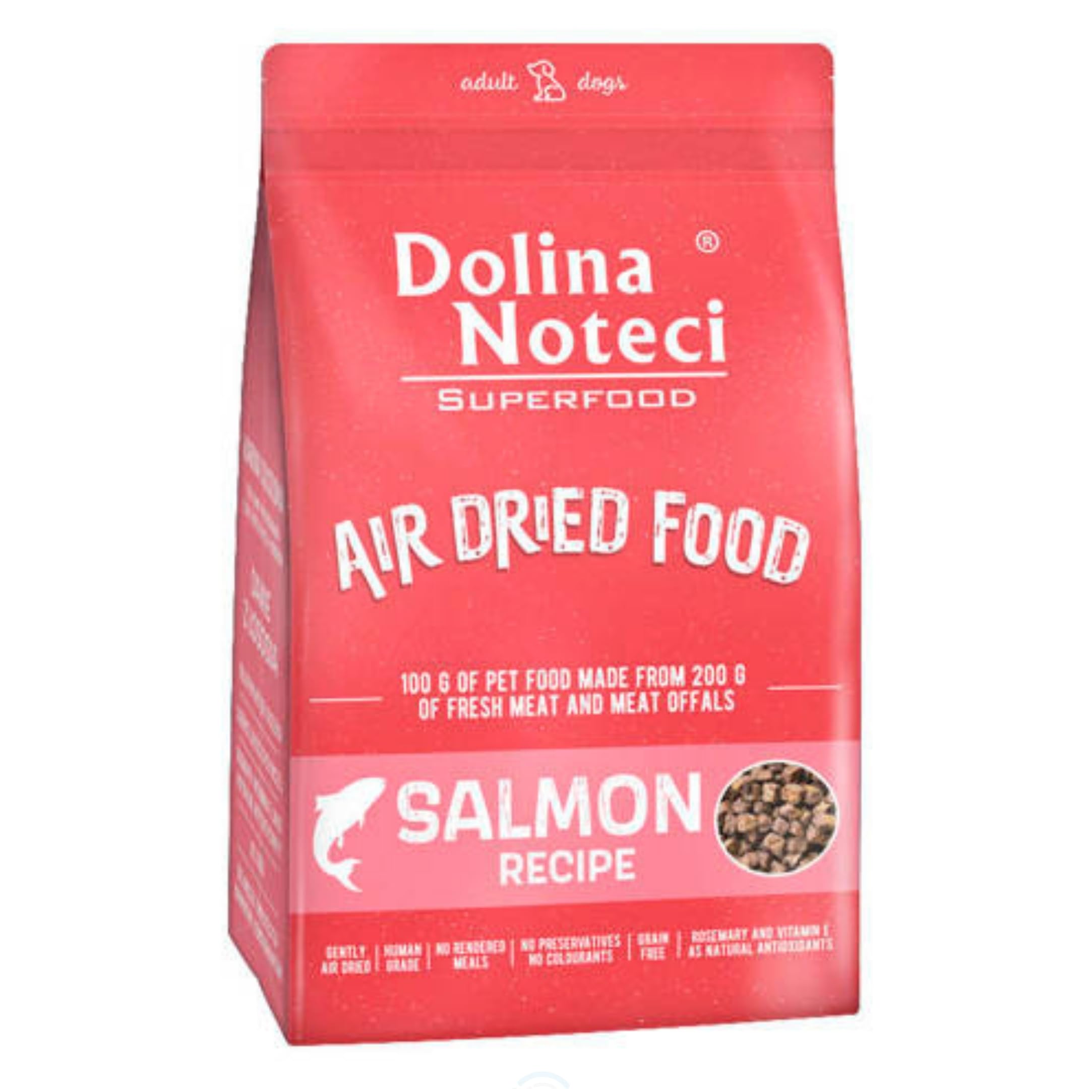 Dolina Noteci Premium Nutrient-Rich, Grain-Free Air Dried Dog Food with 80% Fresh Meat & Superfoods for Optimal Health Breeds! (Salmon, 1kg)